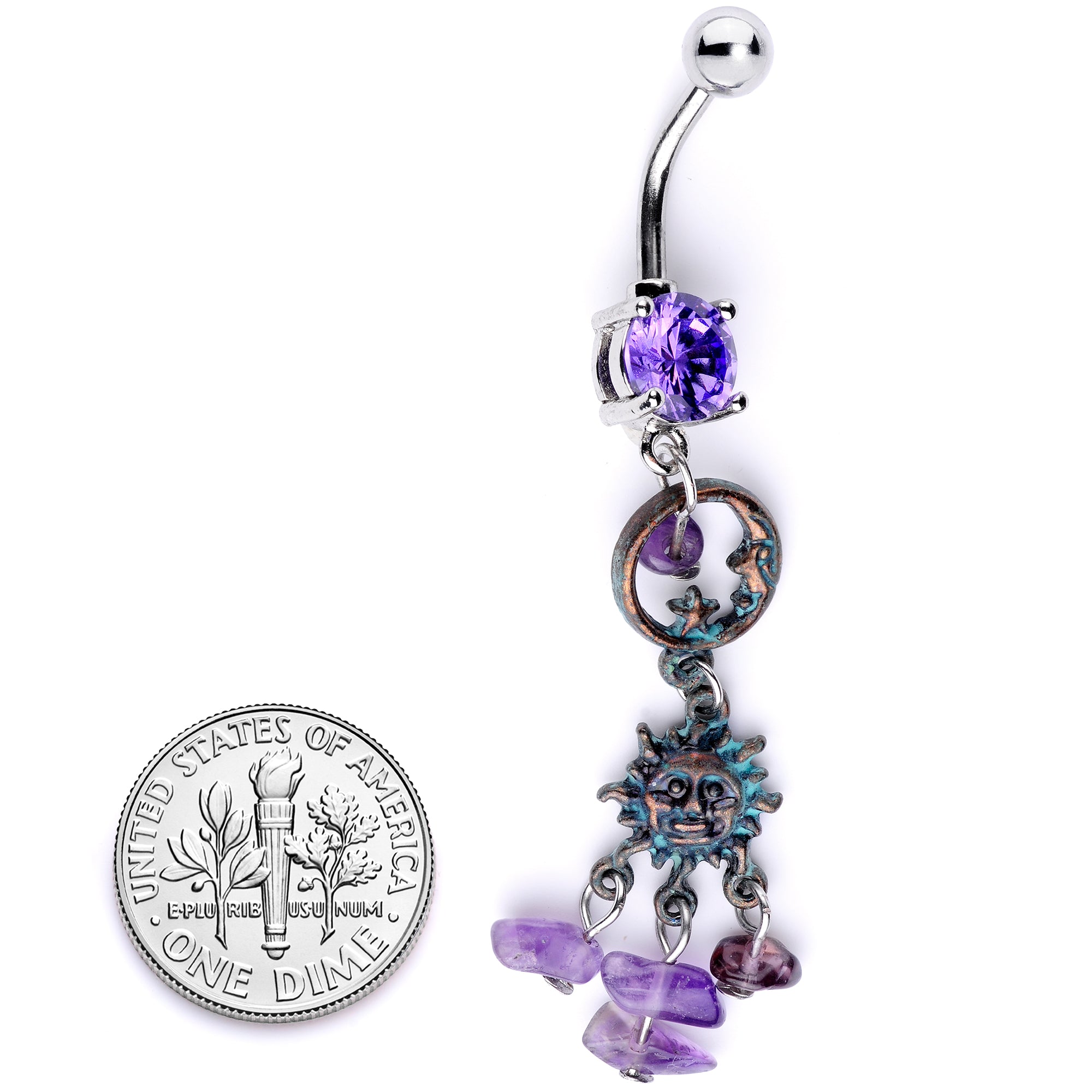 Purple Gem Solstice Sun Moon Dangle Belly Ring