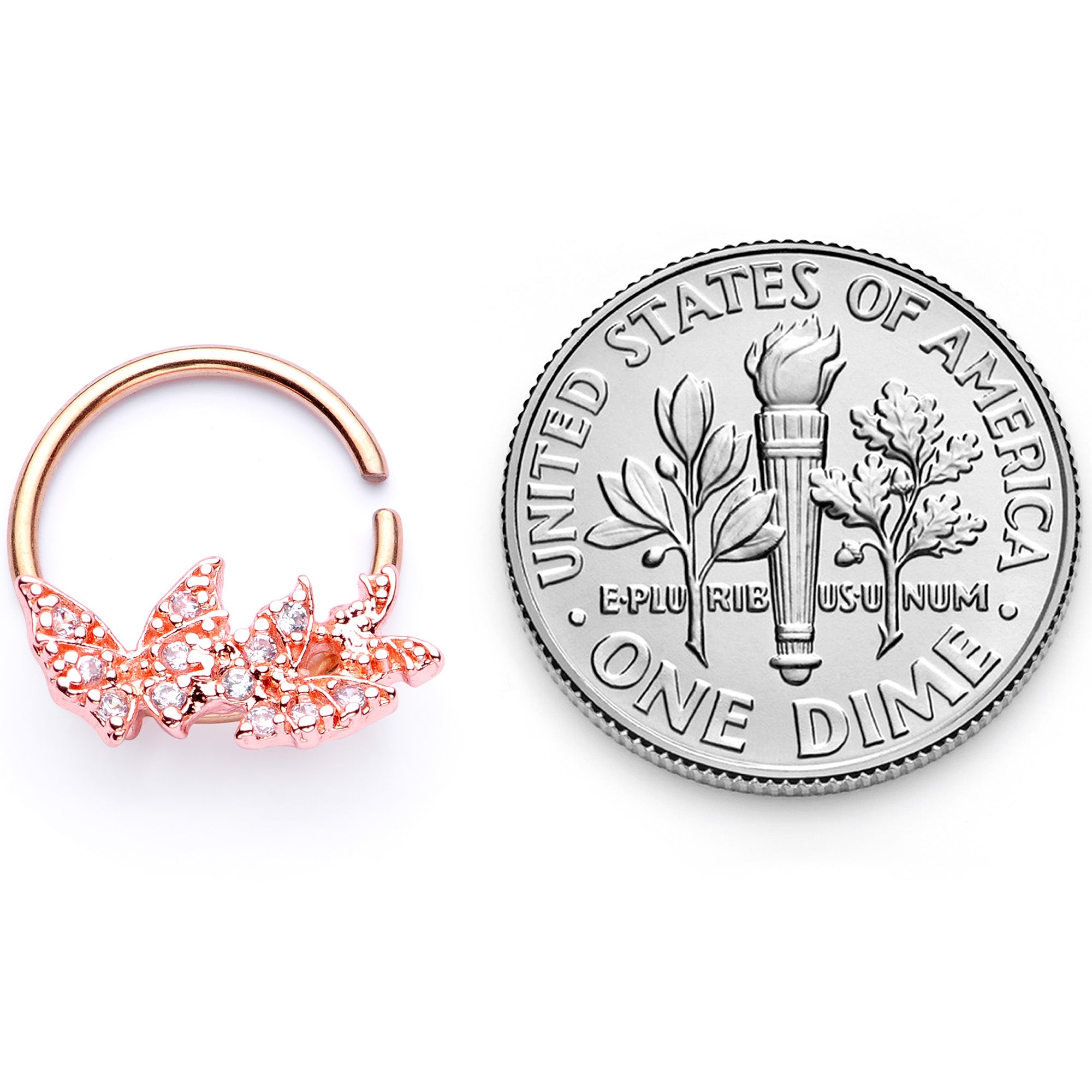 16G 3/8 Clear CZ Gem Rose Gold Tone Trio Butterfly Seamless Ring