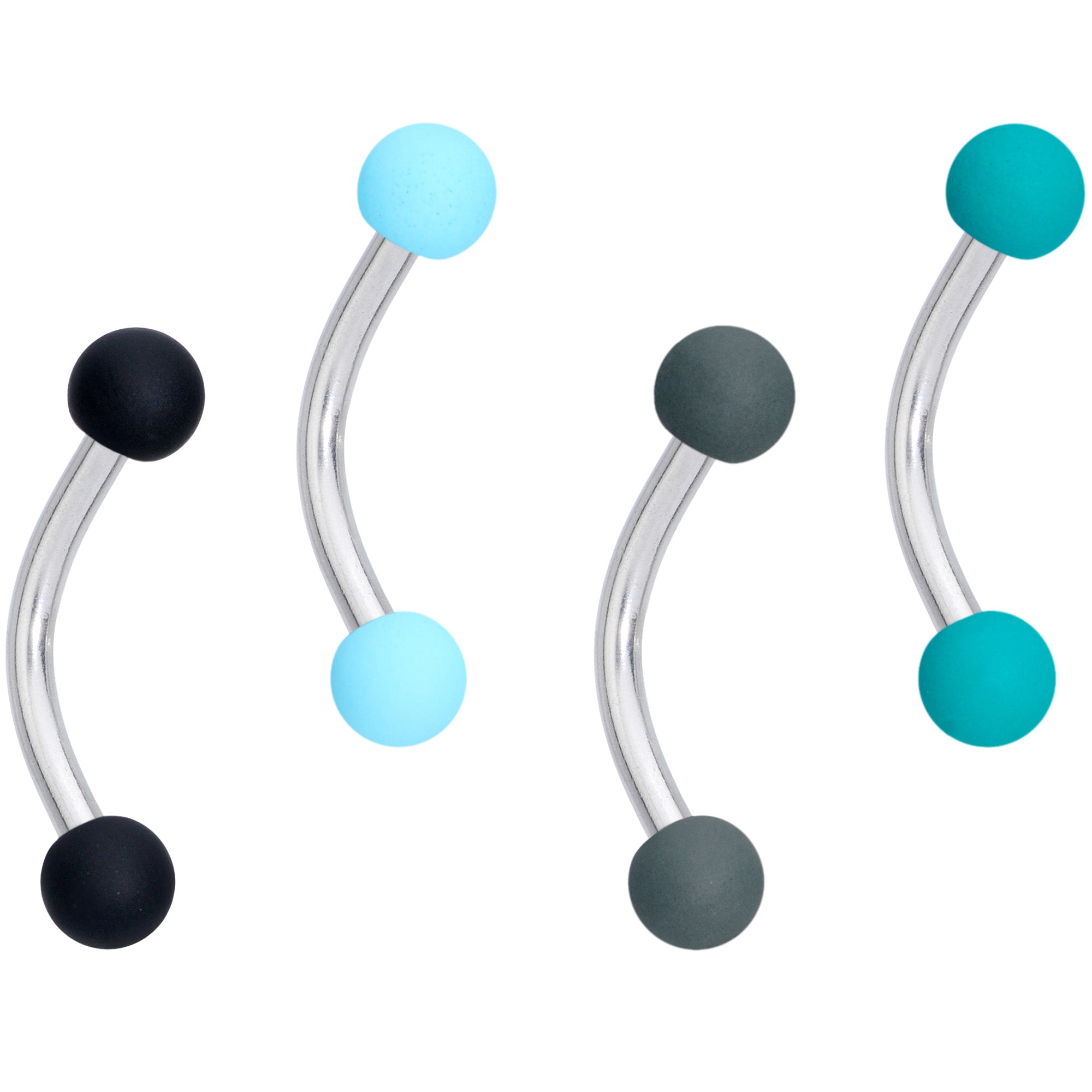 16G 5/16 Blue Green Grey Matte Curved Eyebrow Ring Set of 4