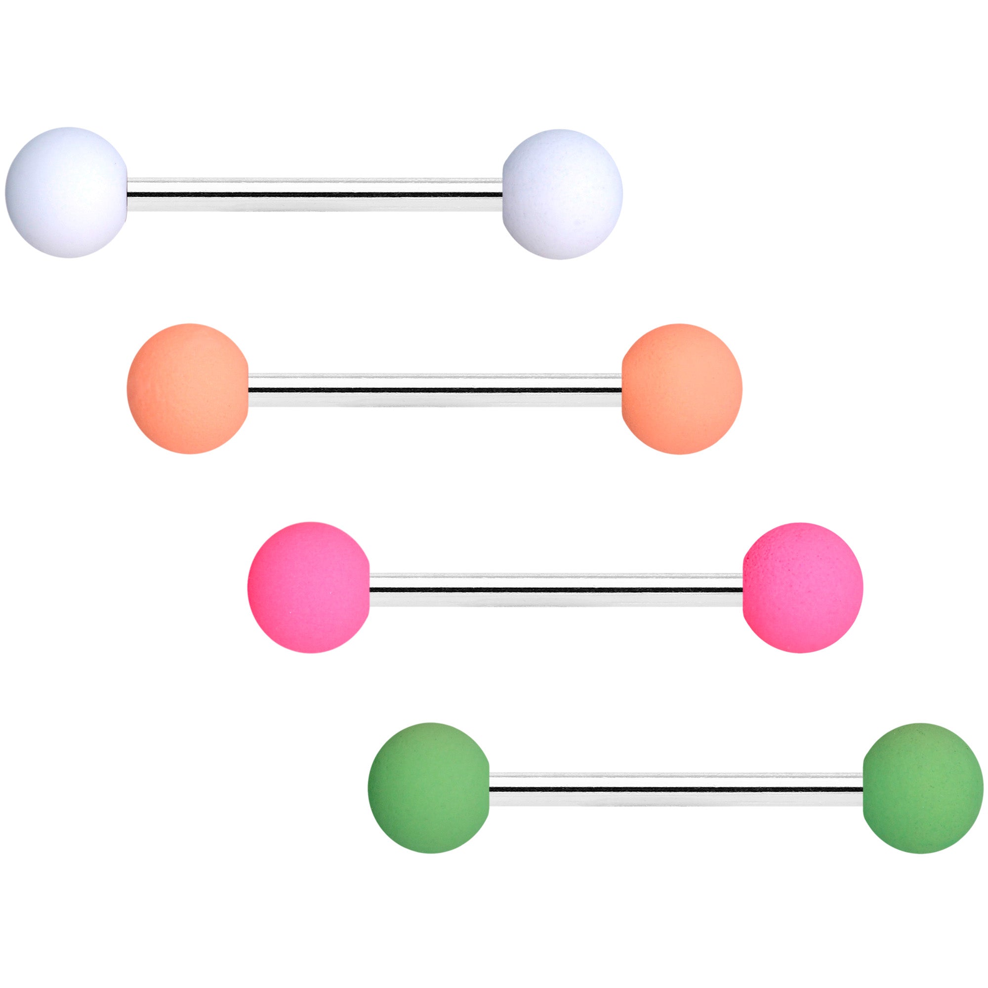 Pink Peach Green Matte Barbell Tongue Ring Set of 4