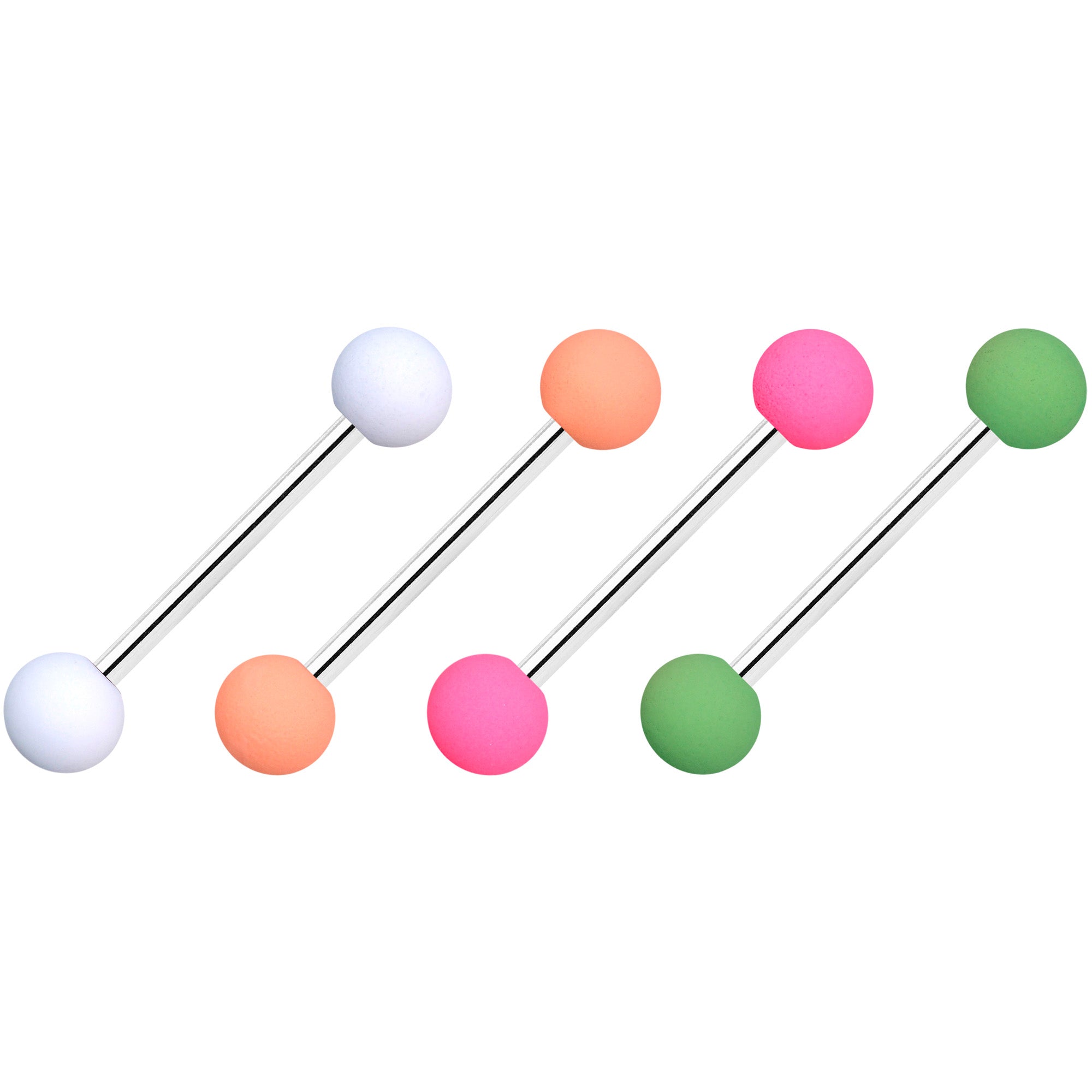 Pink Peach Green Matte Barbell Tongue Ring Set of 4