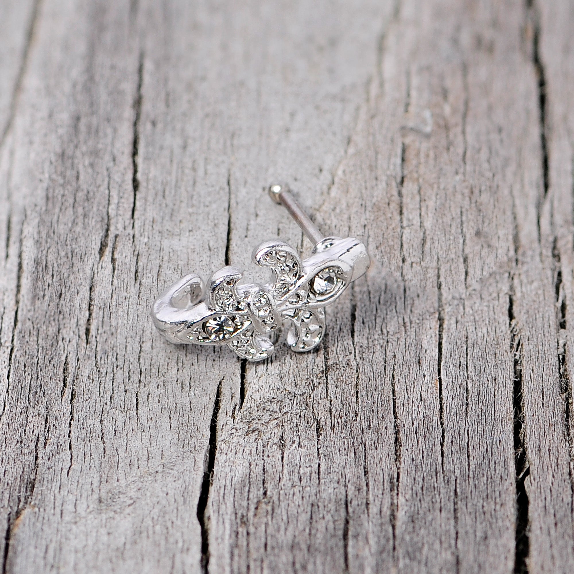 20G 3/8 Clear Gem Fleur De Lis Faux Hoop Nose Bone