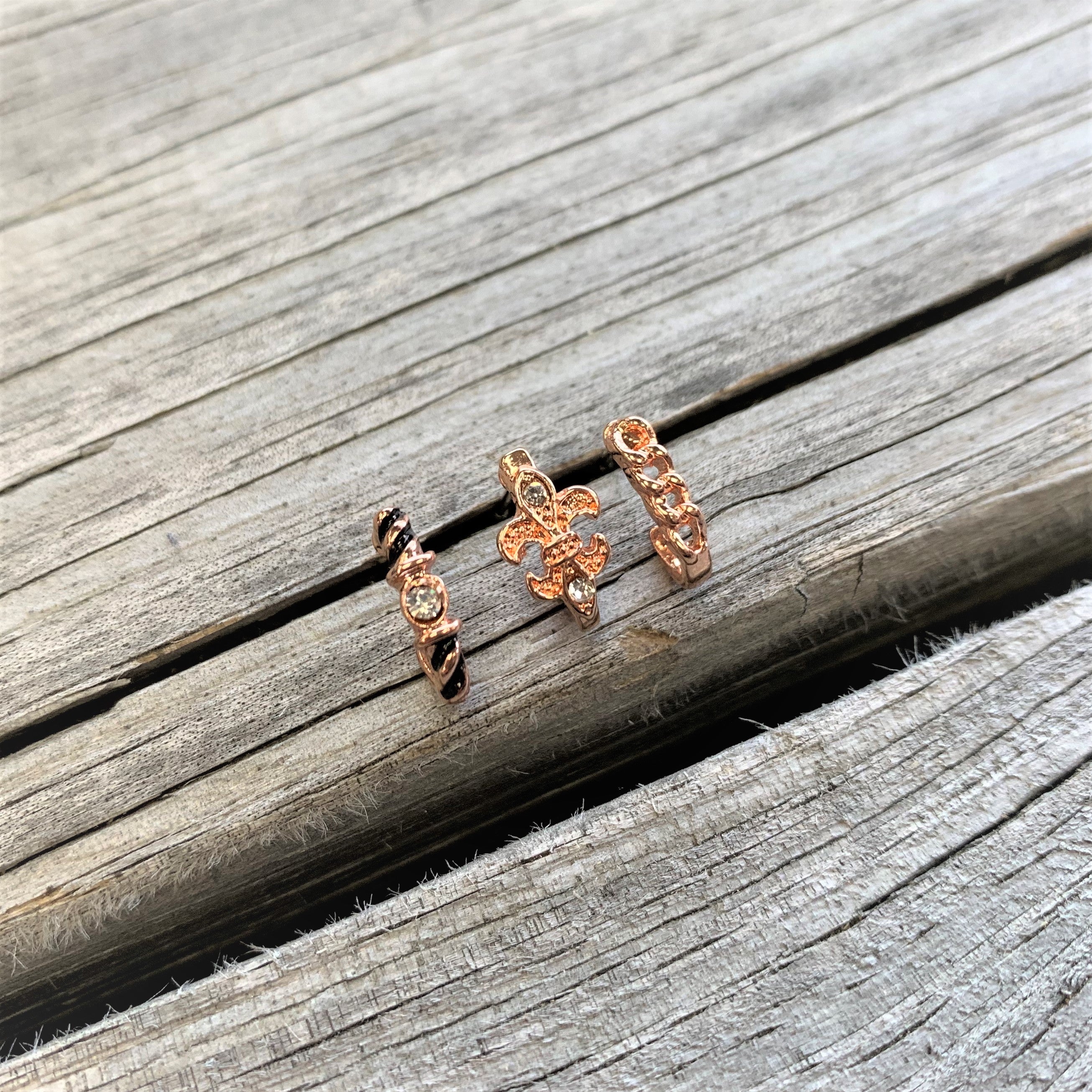 20G 3/8 Clear Gem Rose Gold Tone Twist Faux Hoop Nose Bone