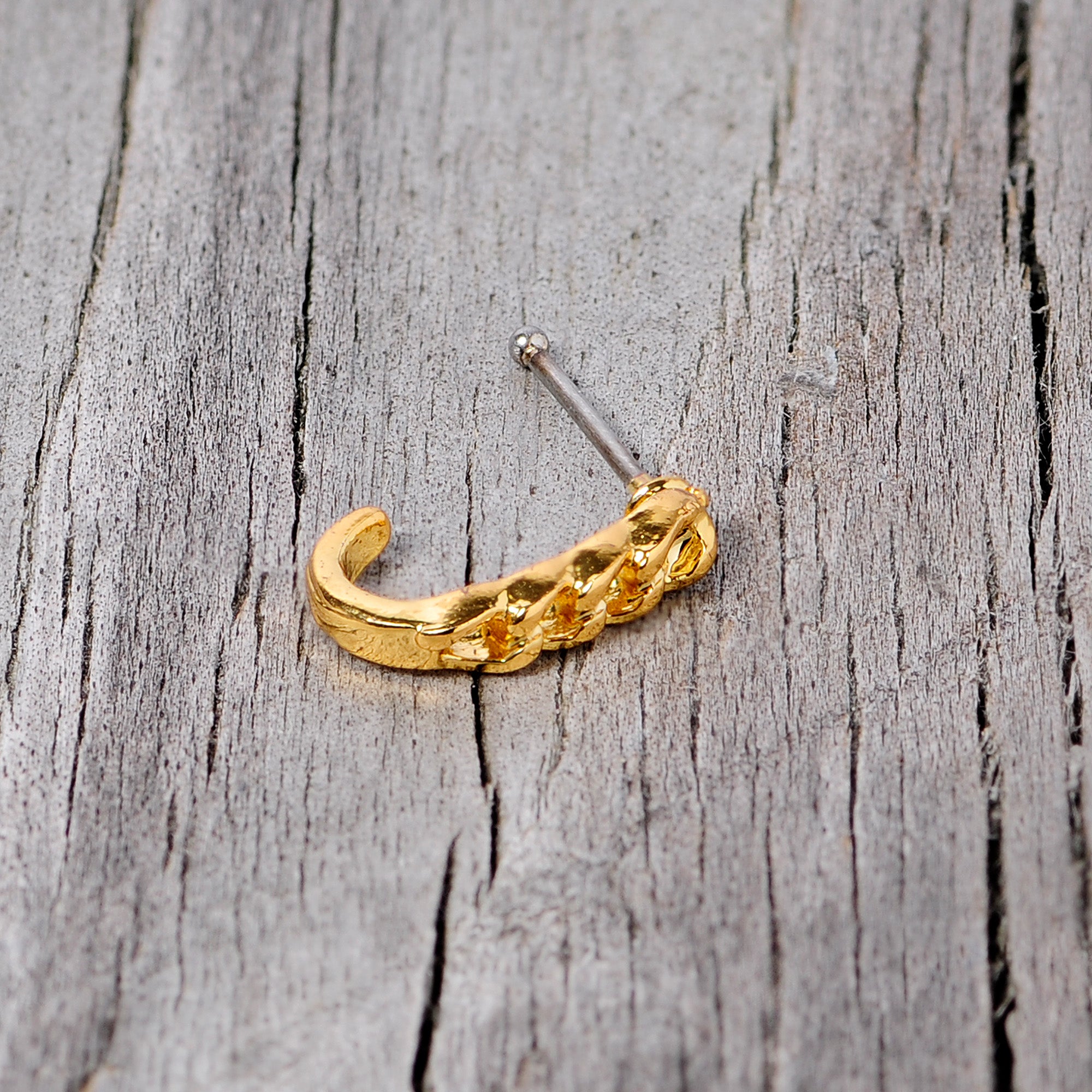 20G 3/8 Gold Tone Chain Link Faux Hoop Nose Bone