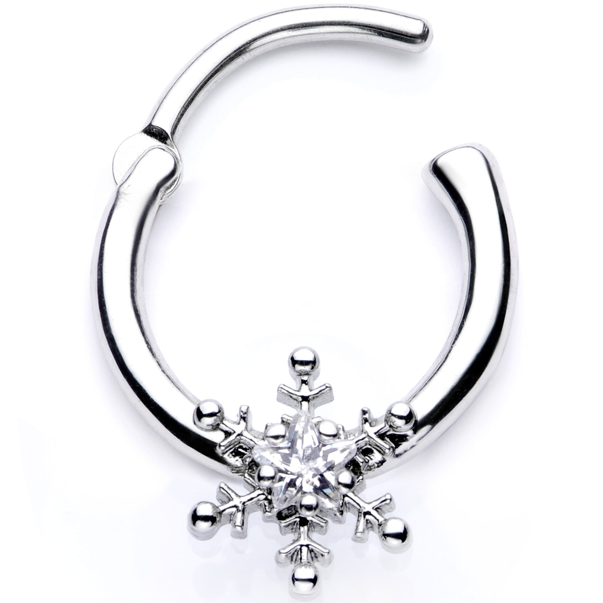 16G 3/8 Clear Gem Holiday Snowflake Septum Clicker
