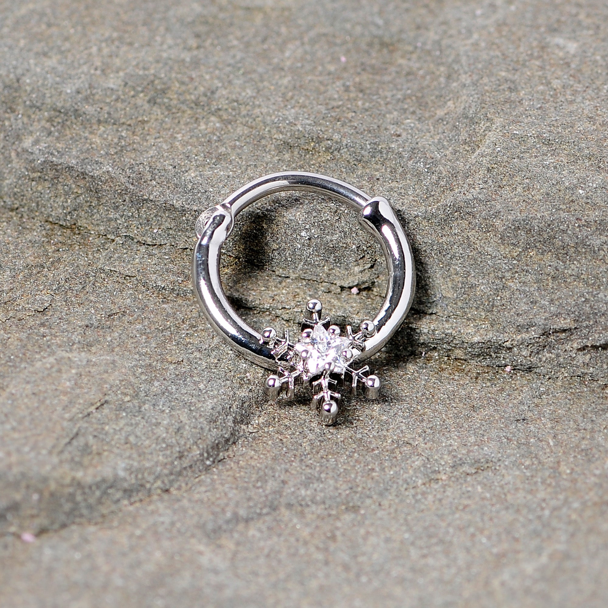 16G 3/8 Clear Gem Holiday Snowflake Septum Clicker