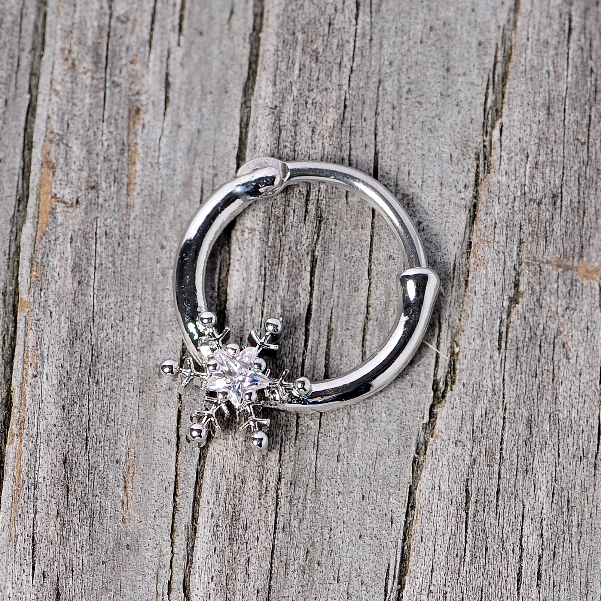 16G 3/8 Clear Gem Holiday Snowflake Septum Clicker