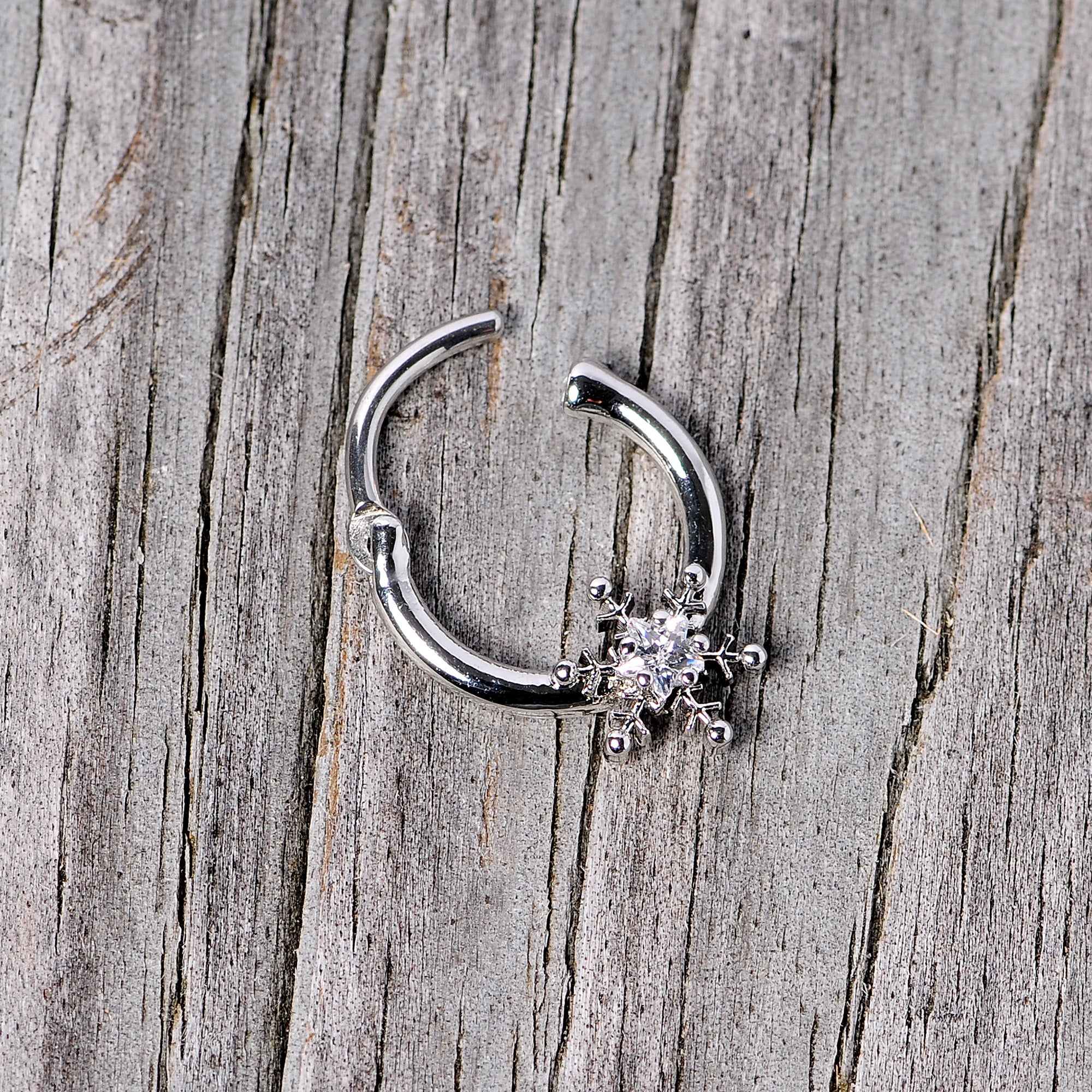 16G 3/8 Clear Gem Holiday Snowflake Septum Clicker