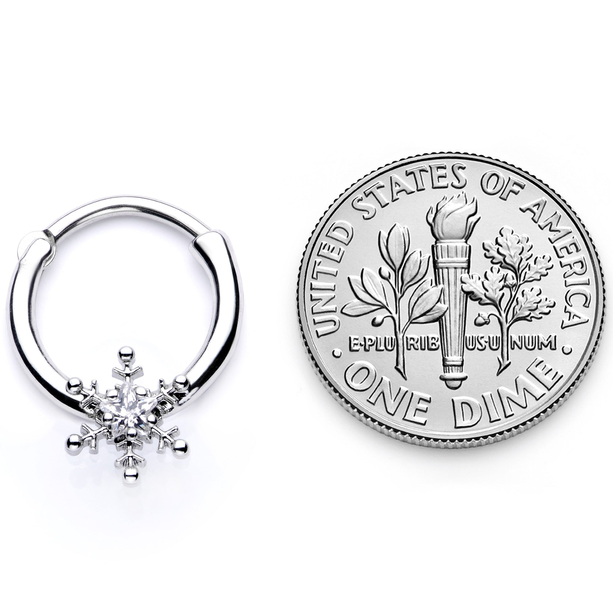 16G 3/8 Clear Gem Holiday Snowflake Septum Clicker