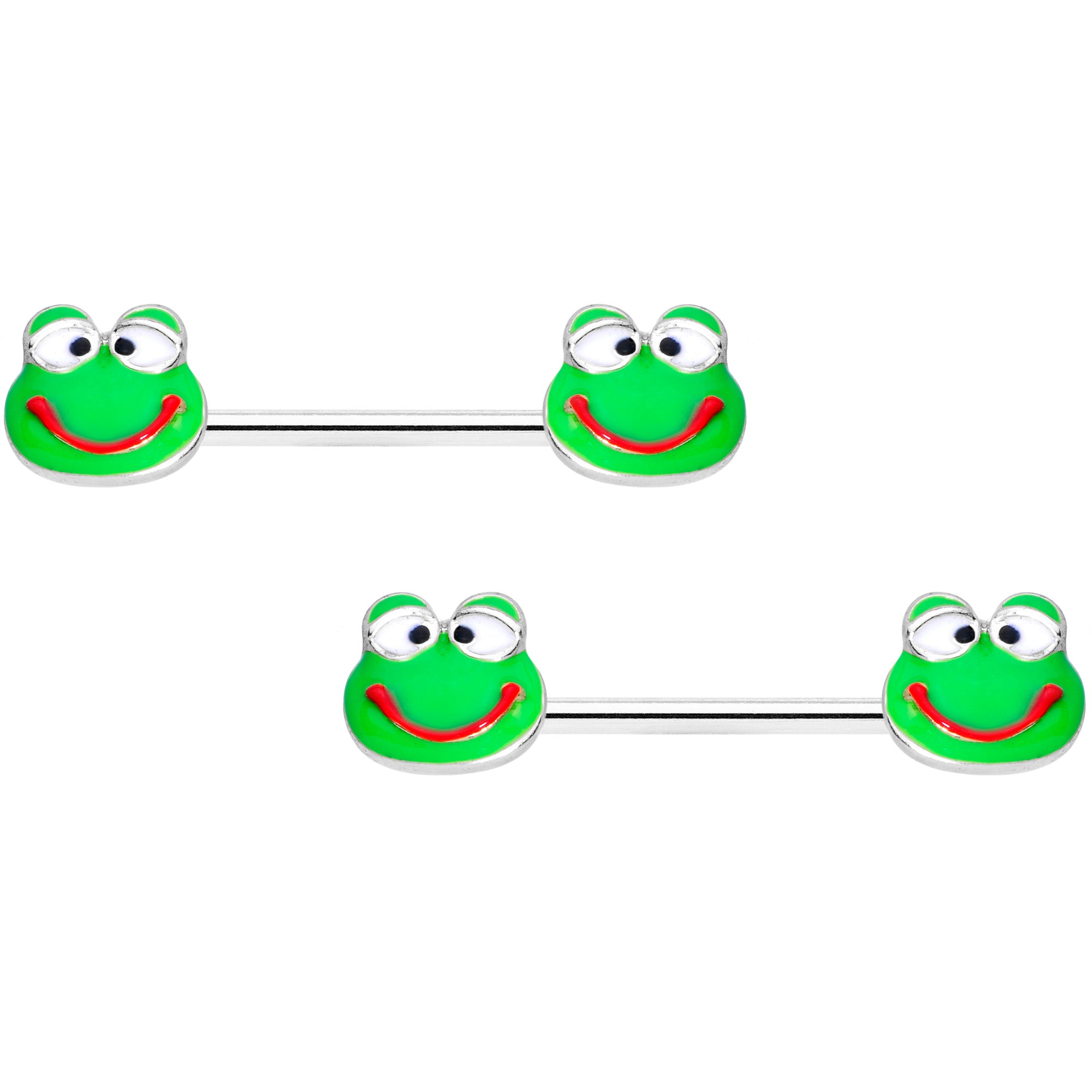 14G 9/16 Green Goofy Frog Barbell Nipple Ring Set