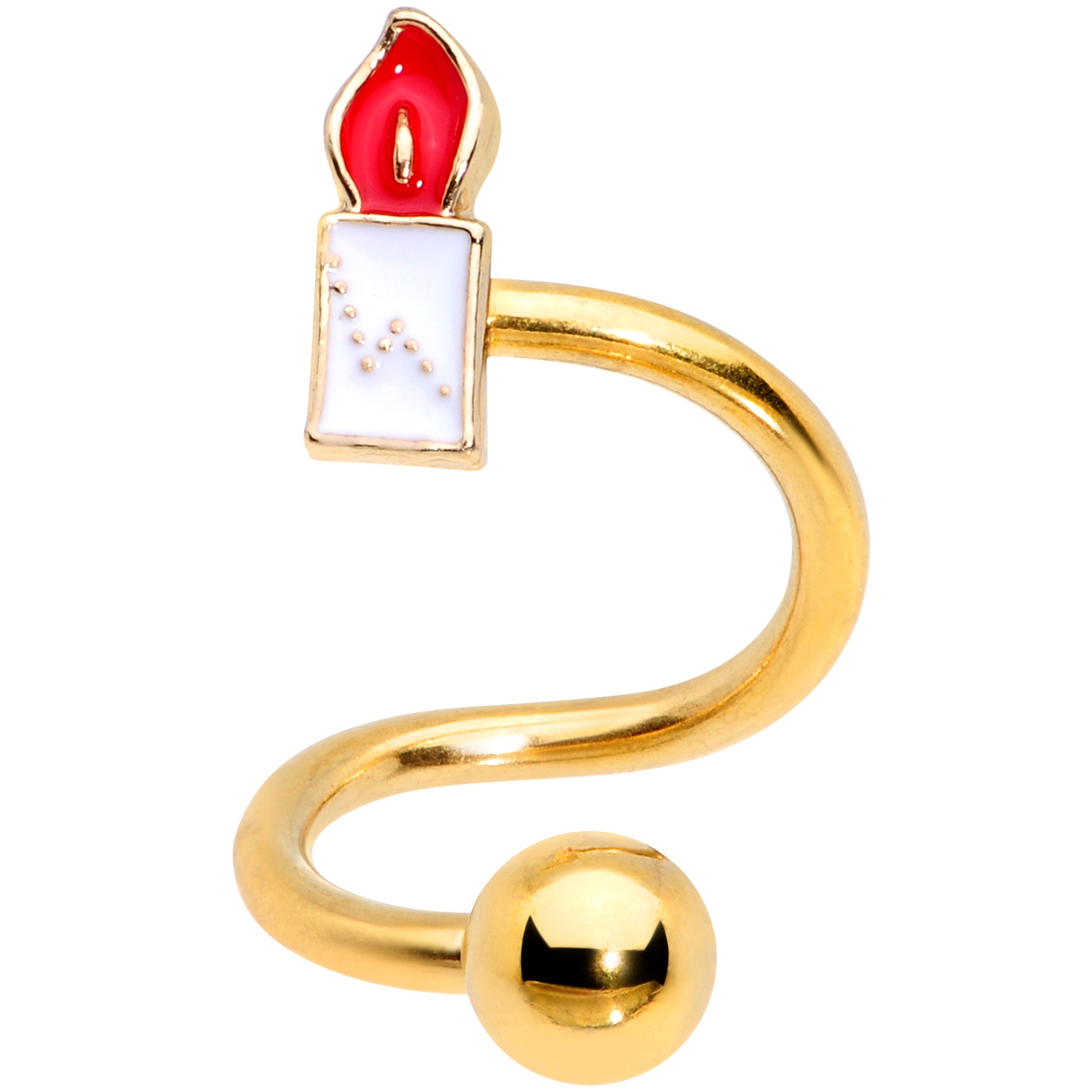 14G 3/8 Gold Tone Holiday Candle Spiral Twister Belly Ring