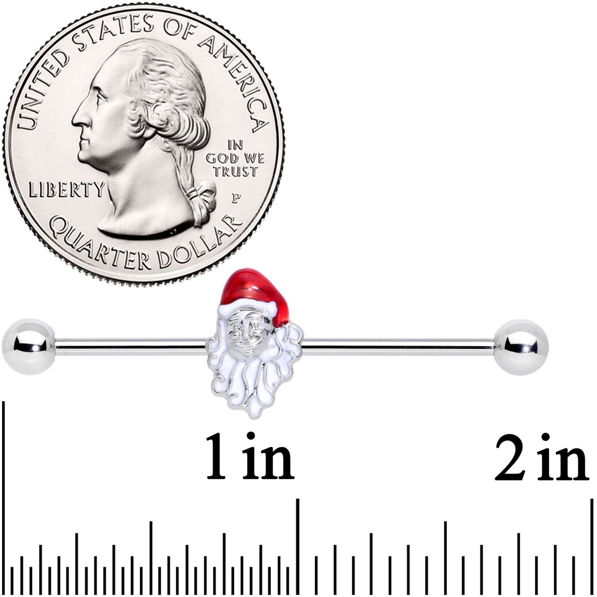14G Red White Santa Christmas Industrial Barbell 38mm