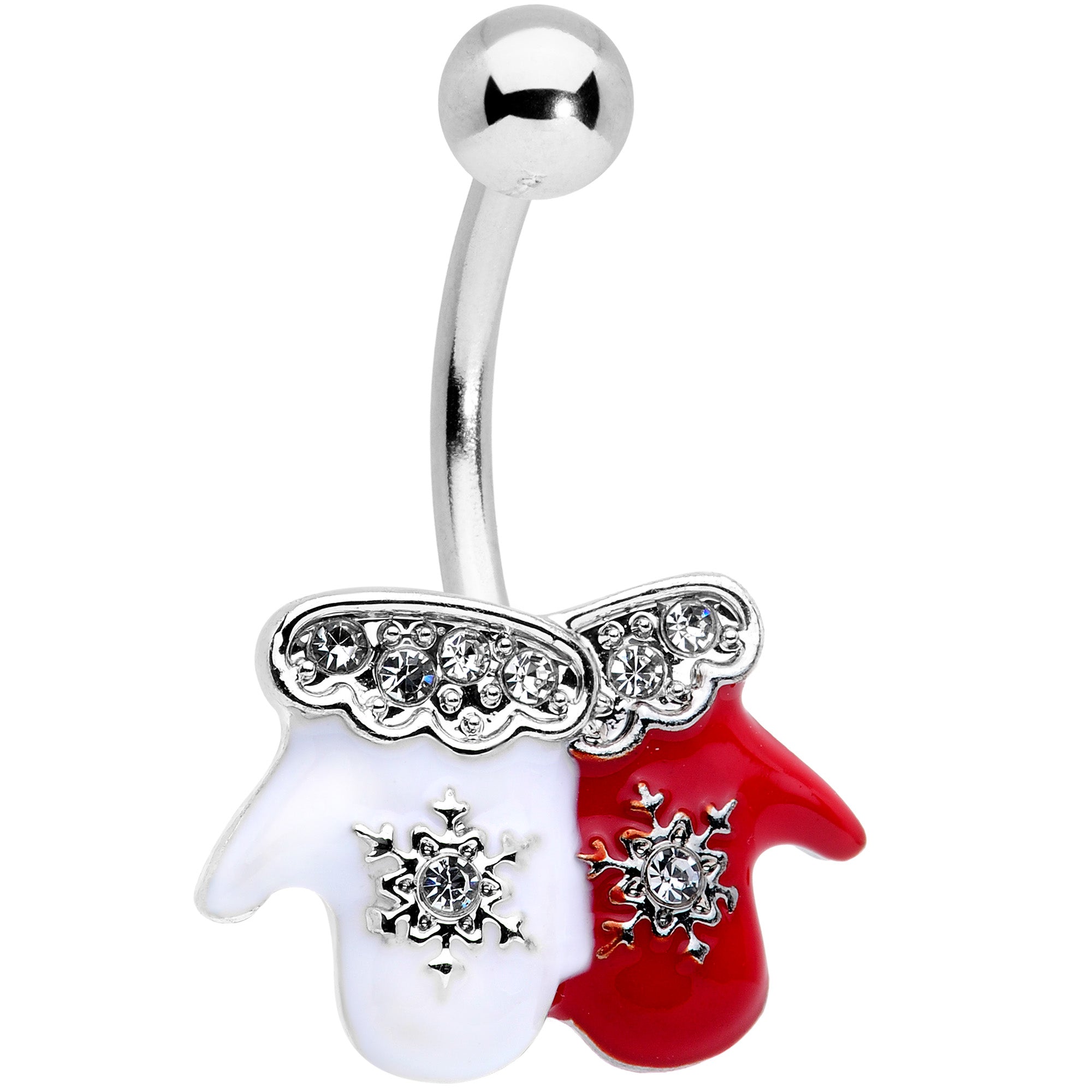 Clear Gem Winter Mittens Snowflake Christmas Belly Ring