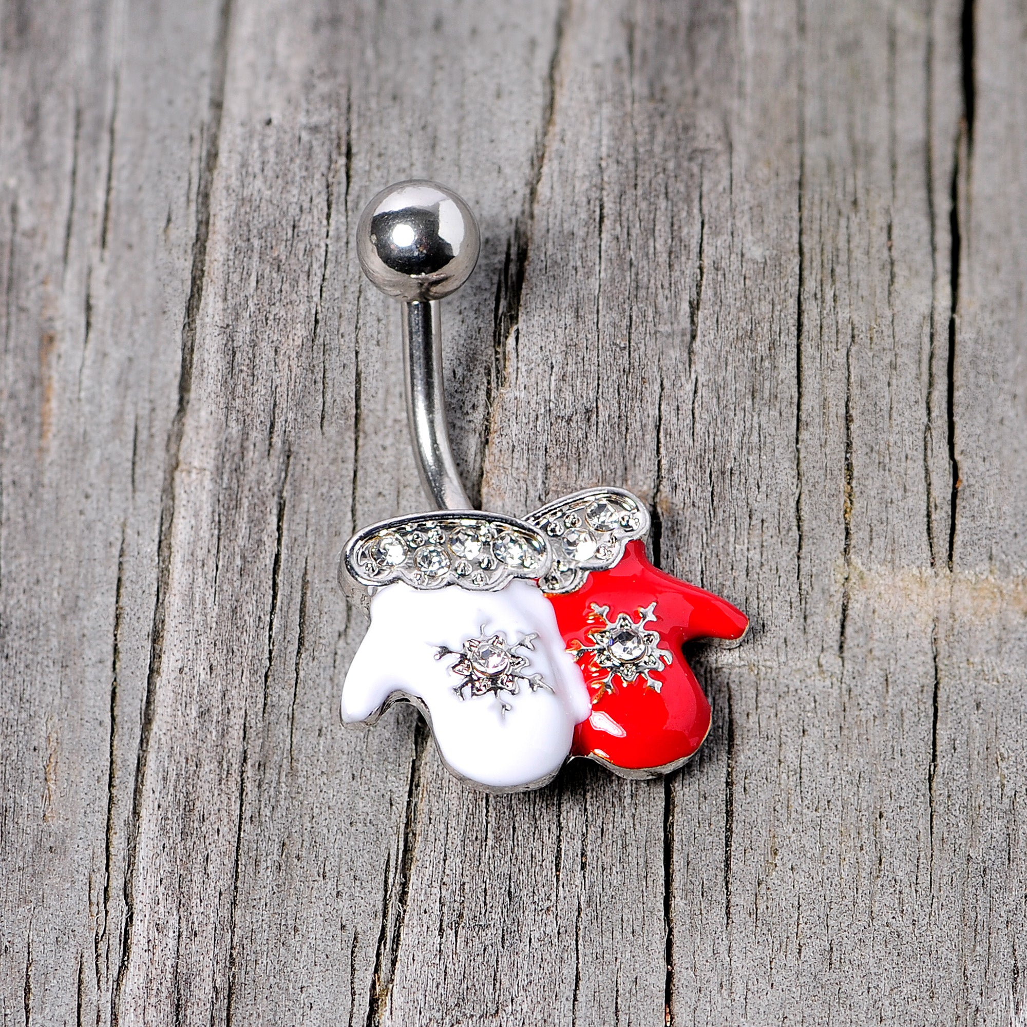 Clear Gem Winter Mittens Snowflake Christmas Belly Ring