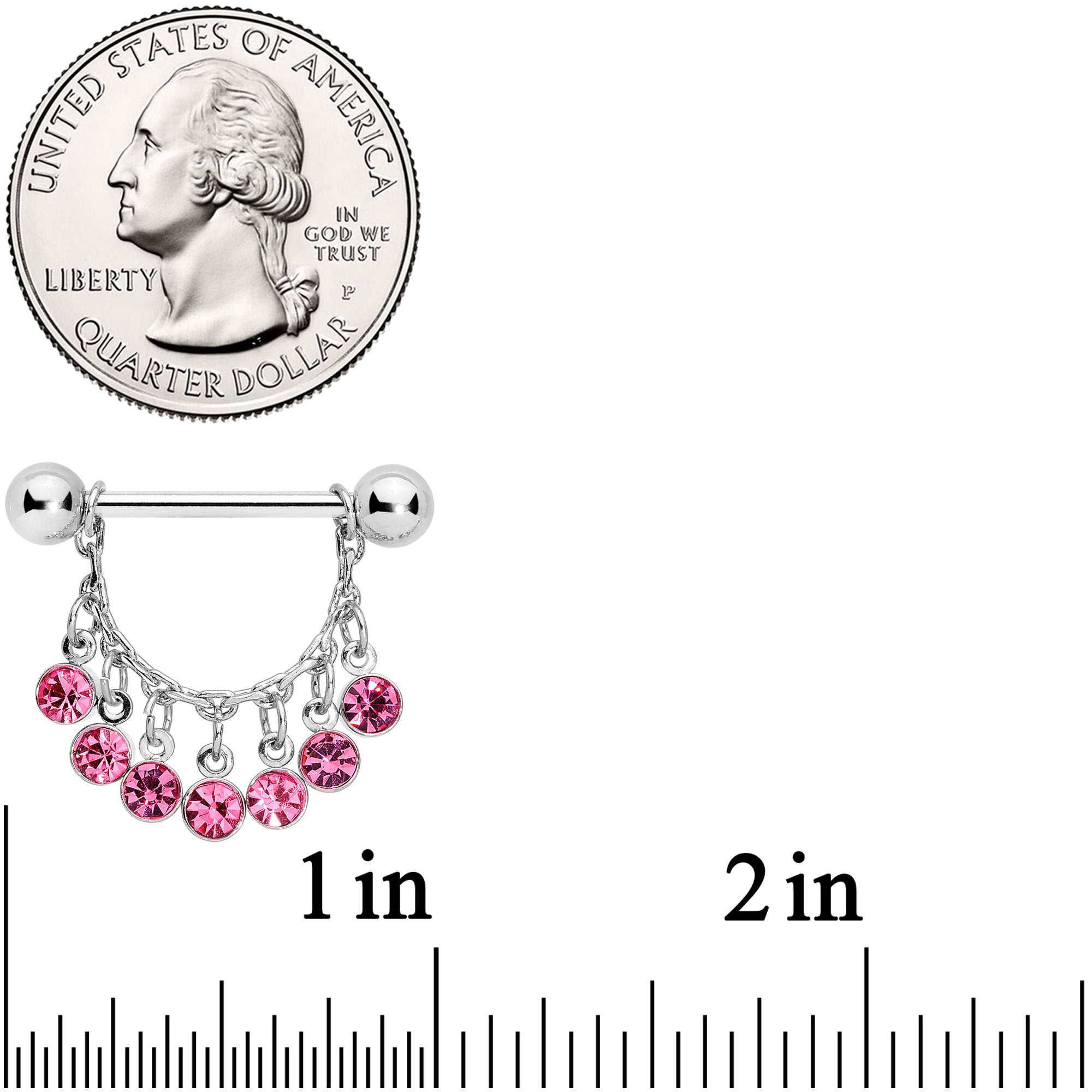 14G 5/8 Pink Gem Fringe Dangle Barbell Nipple Ring Set