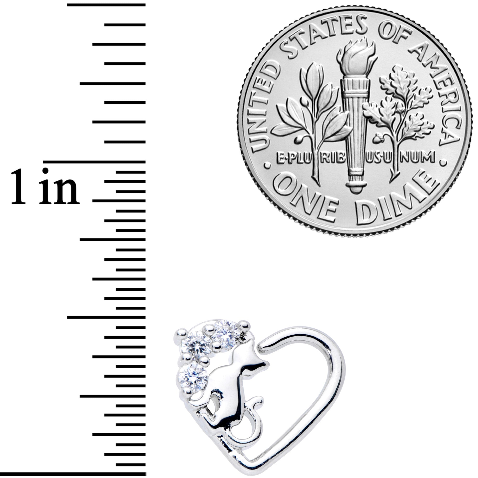 16G 3/8 Clear CZ Gem Cat Heart Right Ear Closure Ring