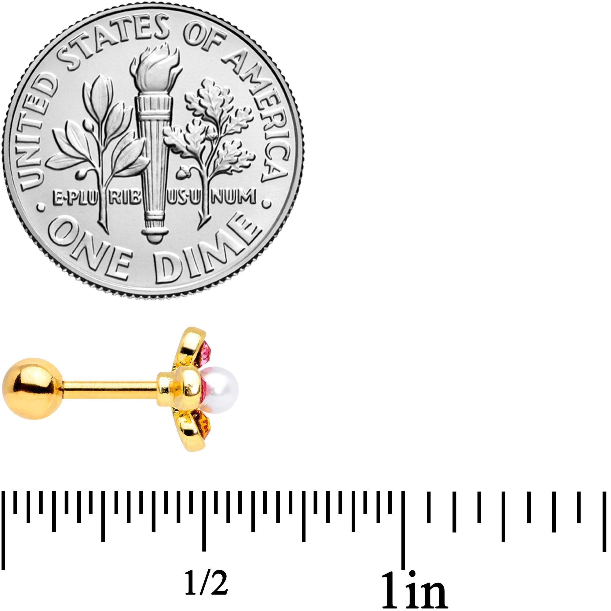 16G 1/4 Pink Blue Gem Gold Tone Flower Cartilage Tragus Earring