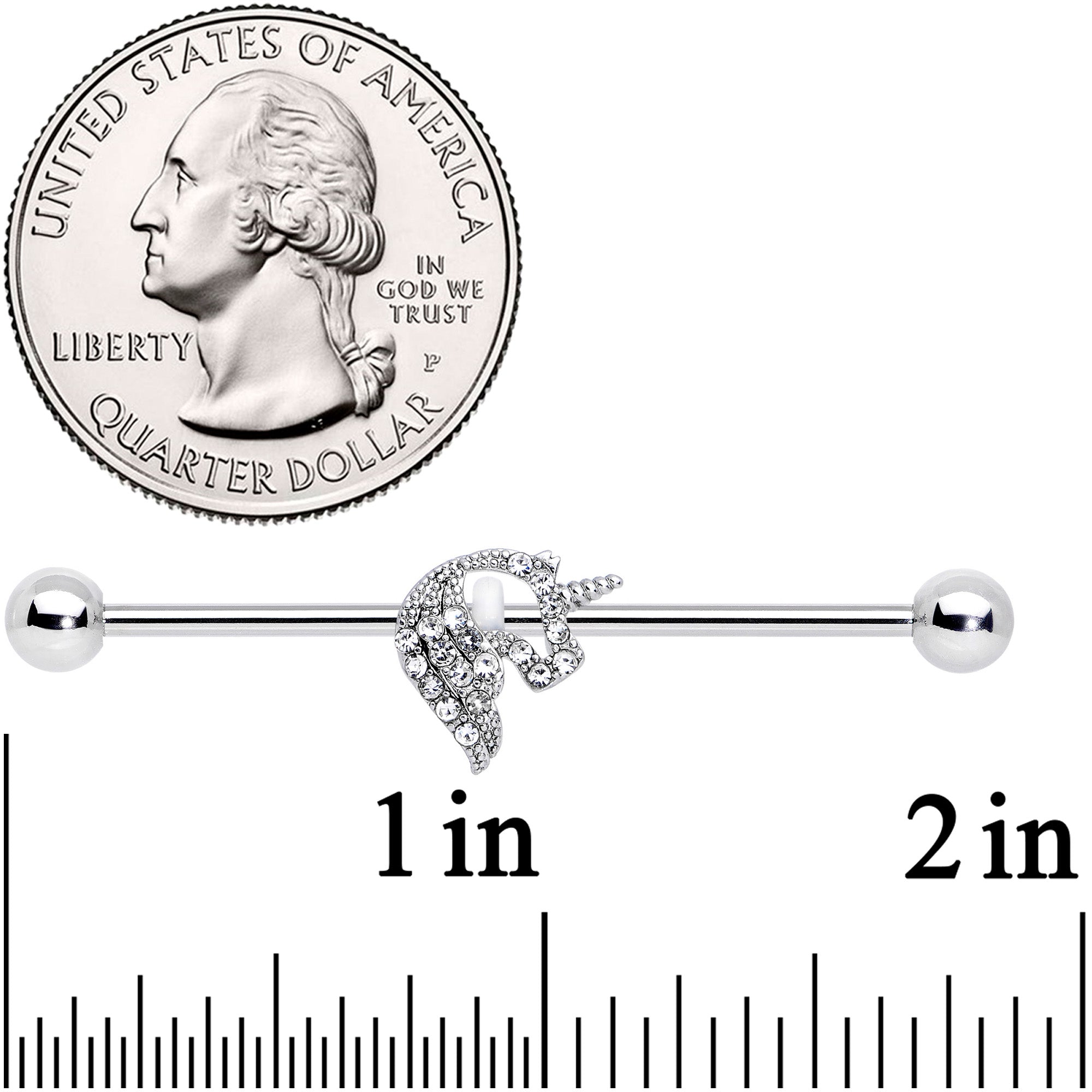 14G Clear Gem Silhouette Unicorn Industrial Barbell 38mm