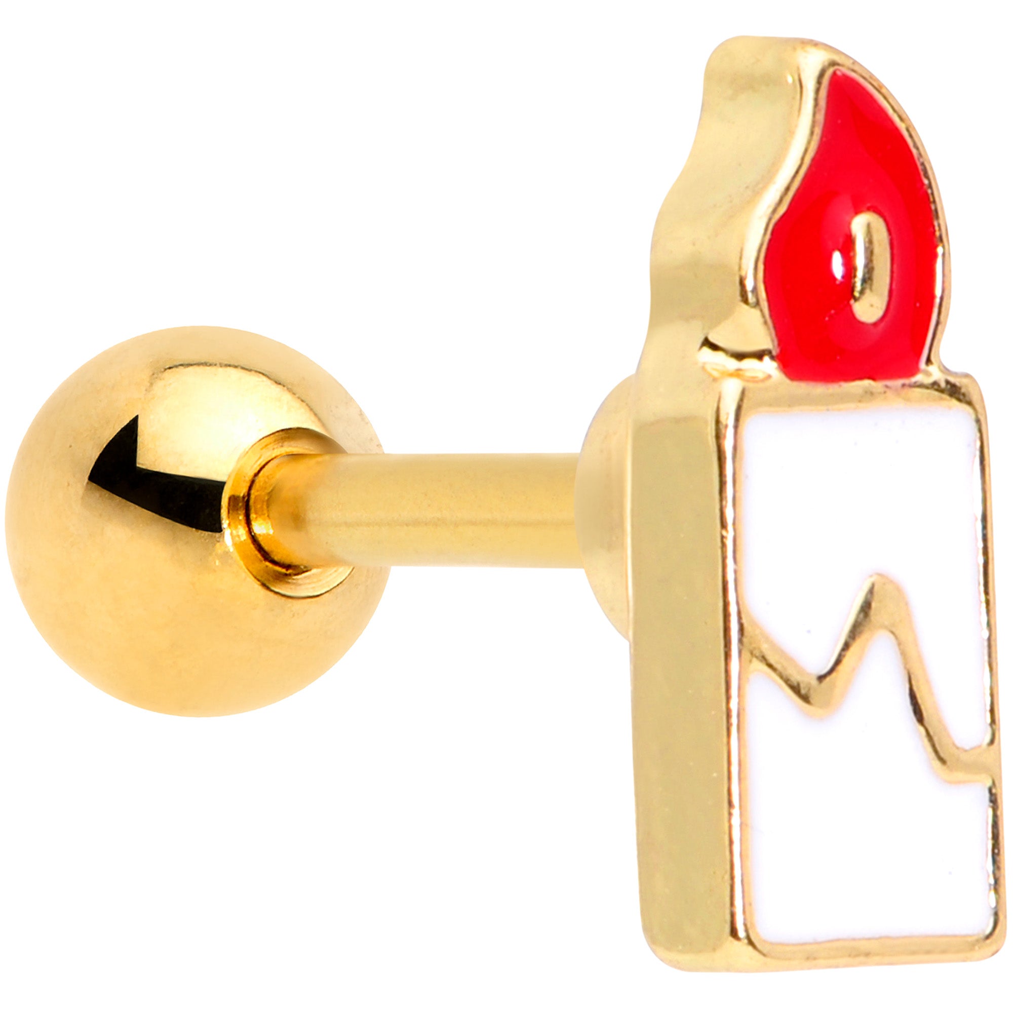 16G 1/4 Gold Tone Holiday Candle Cartilage Tragus Earring