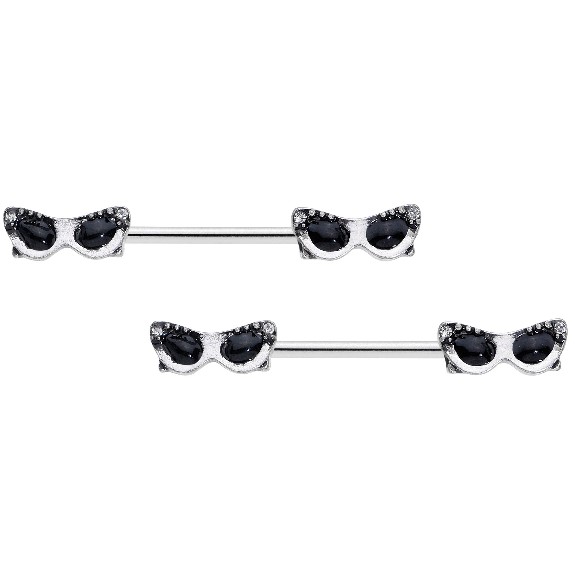 14G 9/16 Clear Gem 50s Retro Sunglasses Barbell Nipple Ring Set
