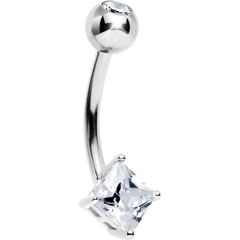 Solid 14KT White Gold 5mm Cubic Zirconia SQUARE Belly Ring