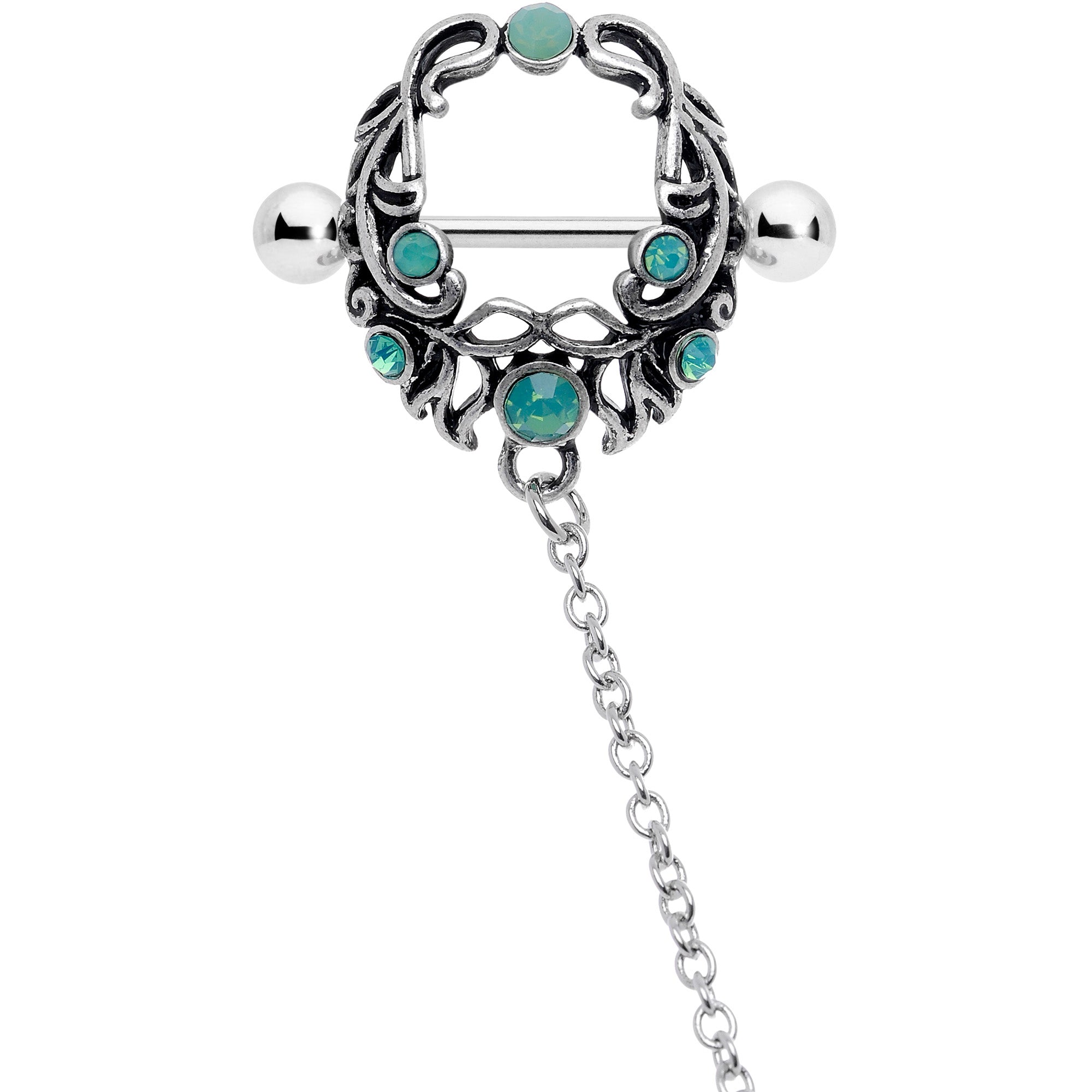 14G 9/16 Green Faux Opal Wreath Nipple Shield Dangle Nipple Chain
