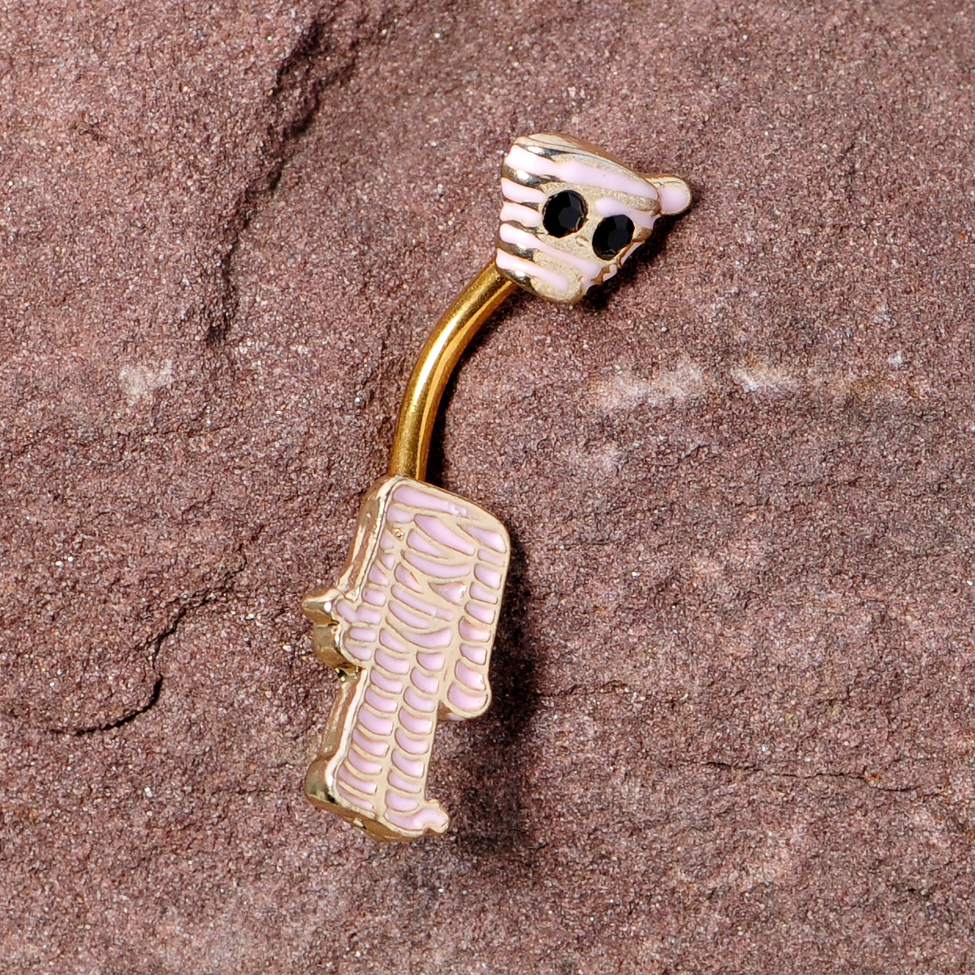 Black Gem Gold Tone Mummy Halloween Double Mount Belly Ring