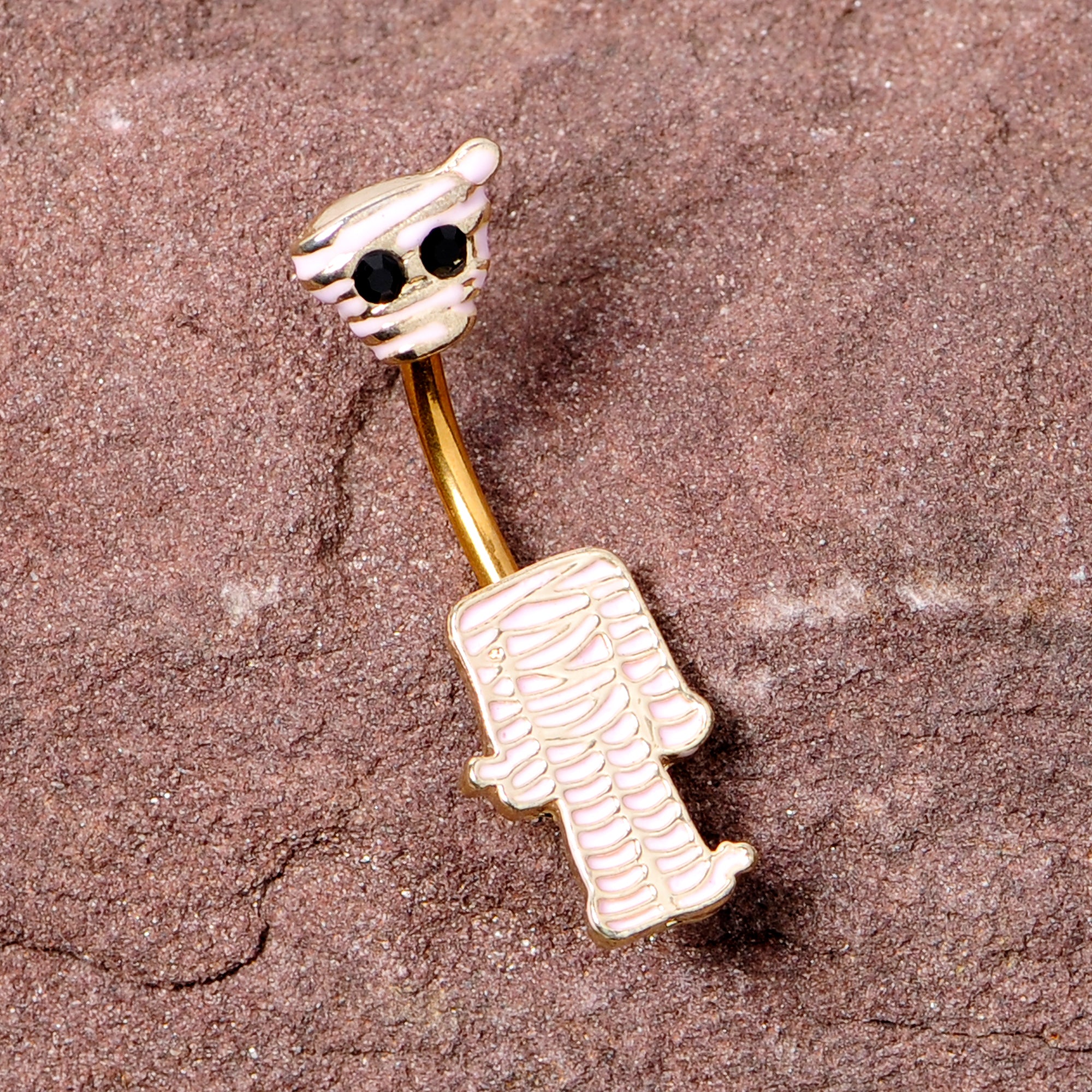 Black Gem Gold Tone Mummy Halloween Double Mount Belly Ring