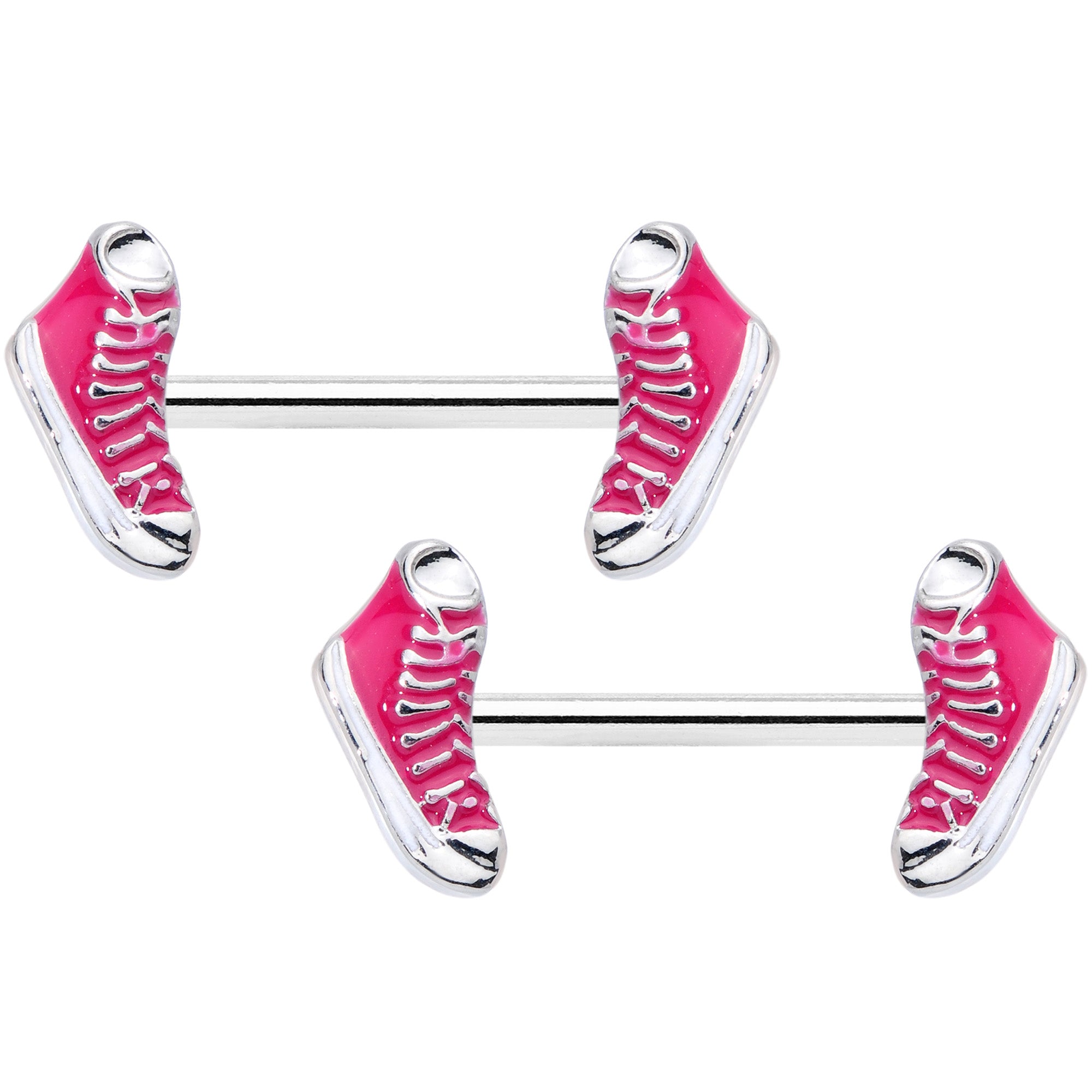 14G 9/16 Pink High Top Sneaker Barbell Nipple Ring Set