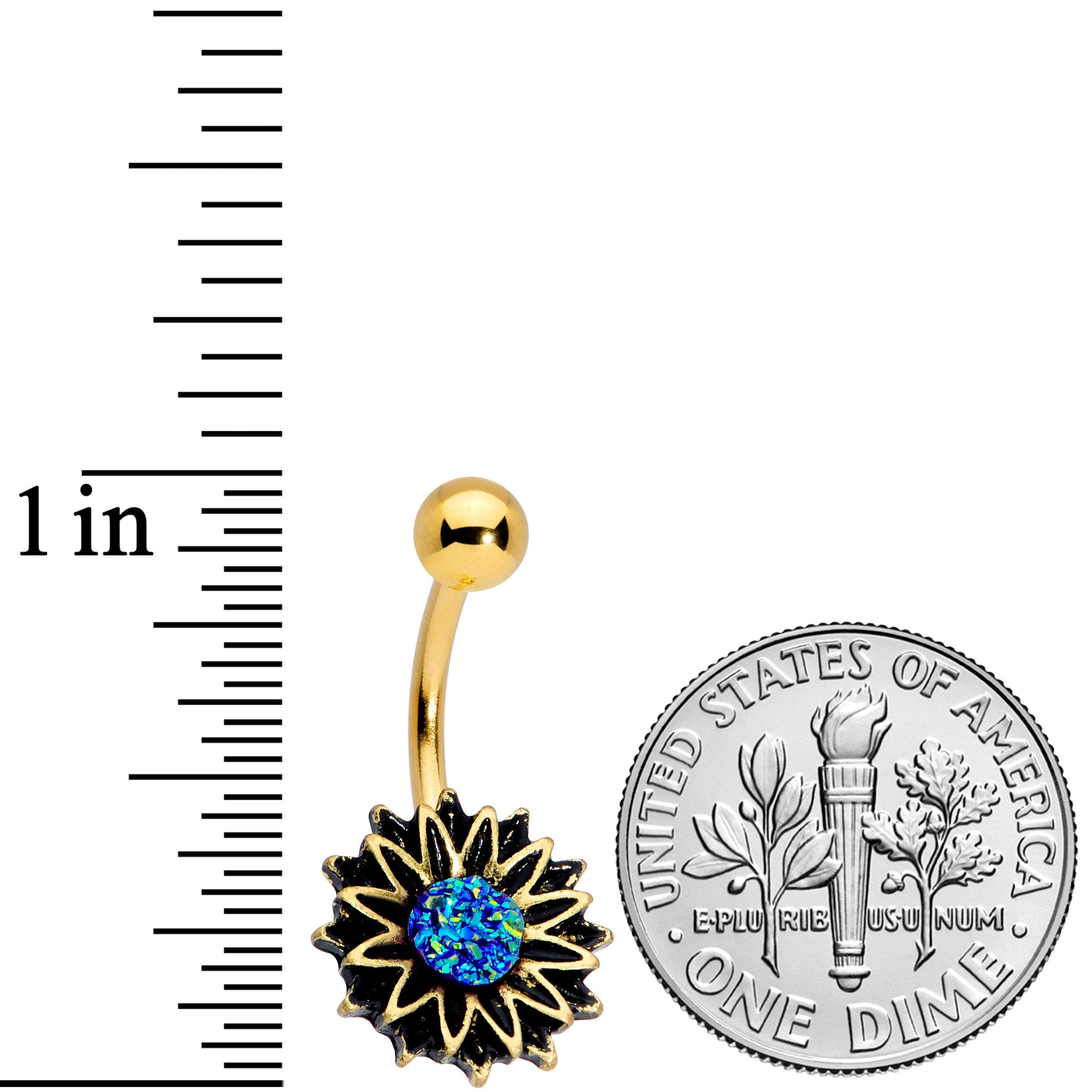 Gold Tone Aqua Center Sunburst Flower Belly Ring
