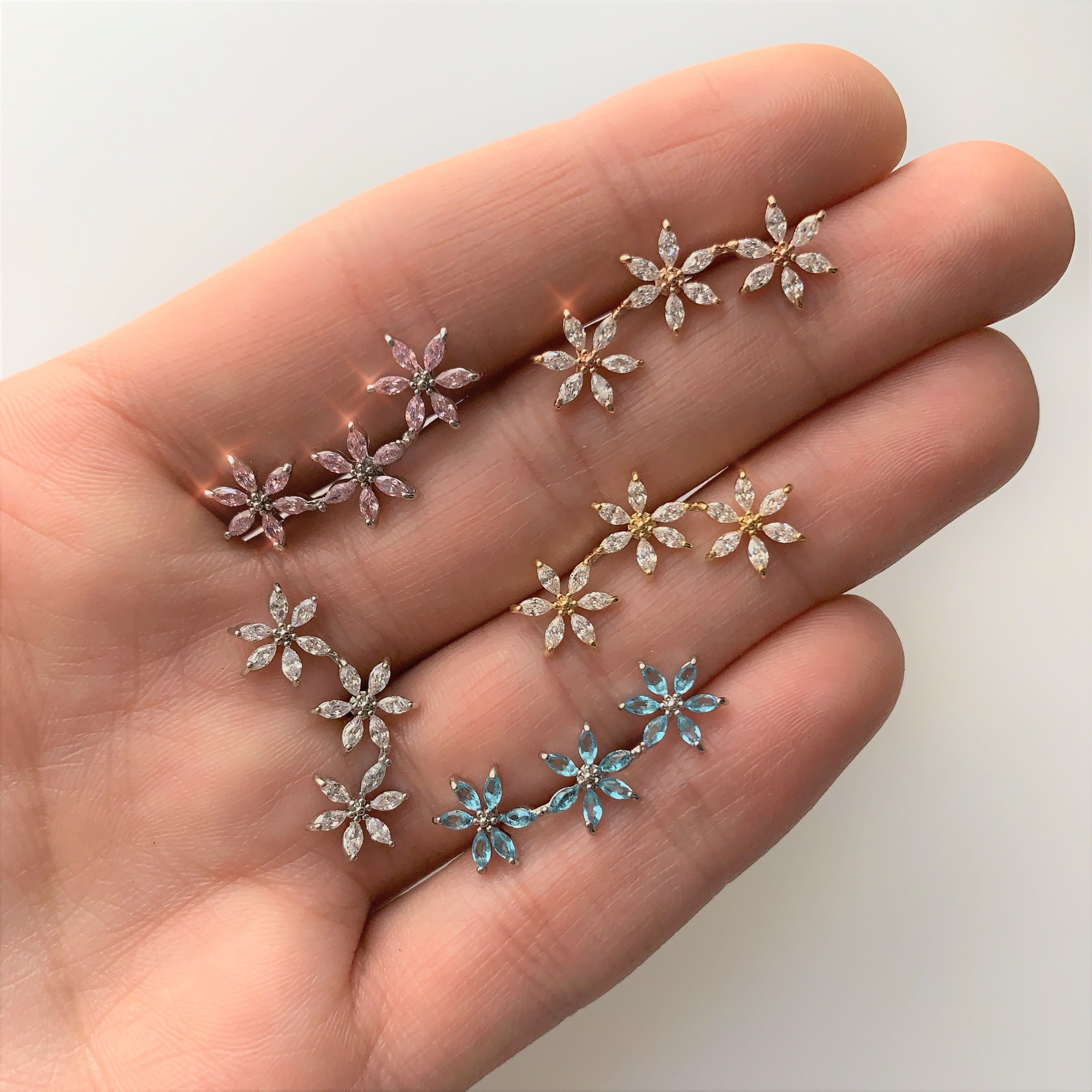 16G 1/4 Pink CZ Gem Tri Flower Cartilage