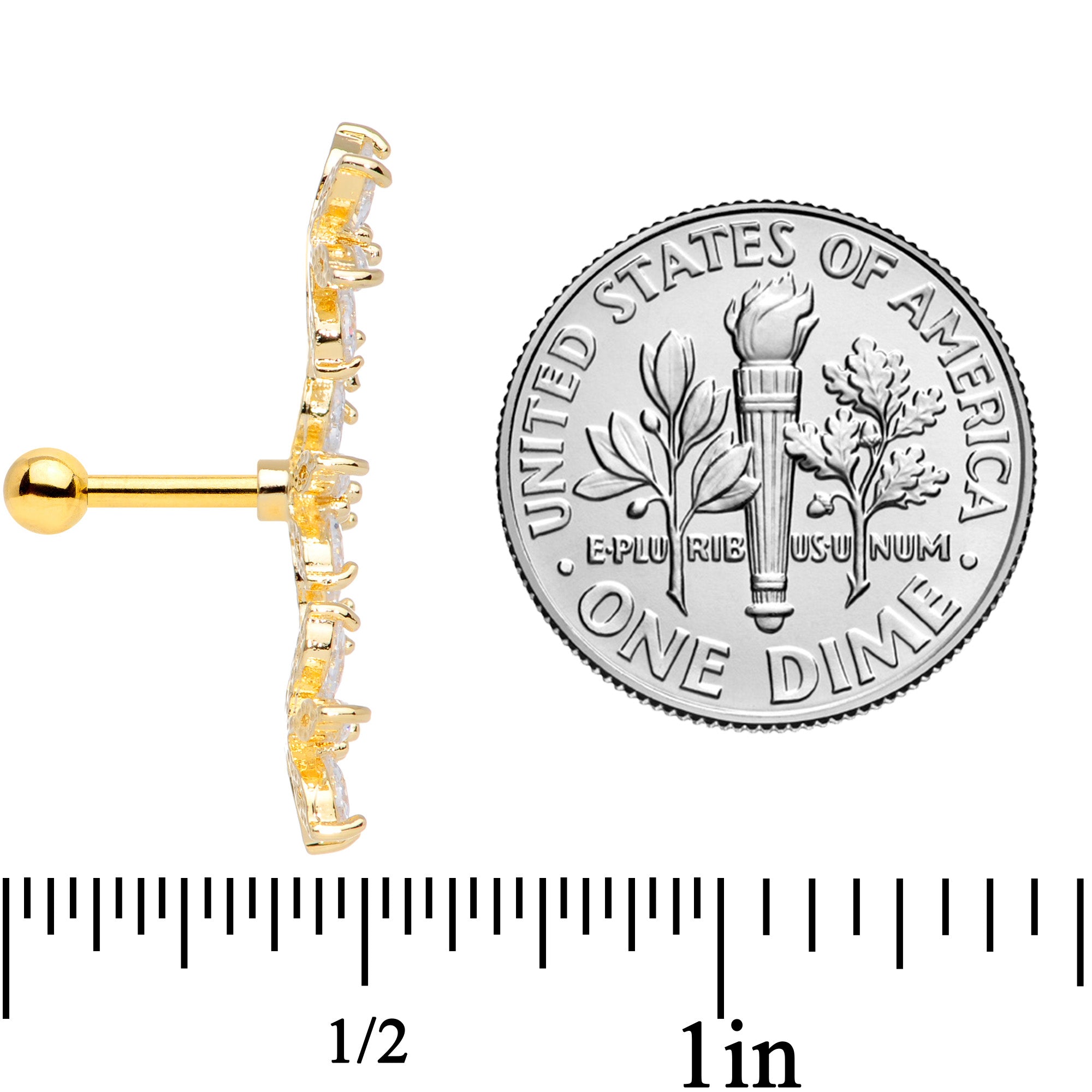 16G 1/4 Clear CZ Gem Gold Tone Tri Flower Cartilage