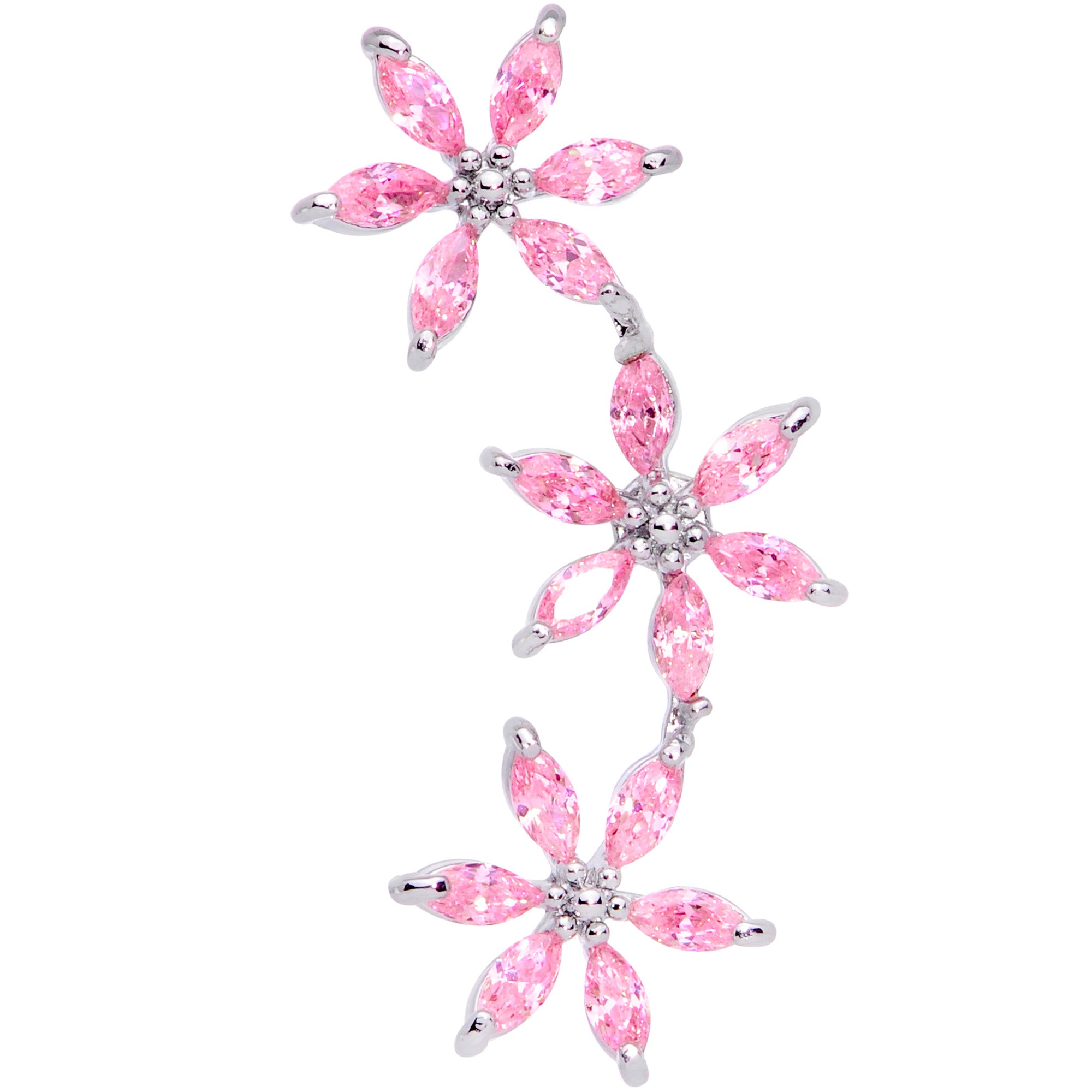 16G 1/4 Pink CZ Gem Tri Flower Cartilage