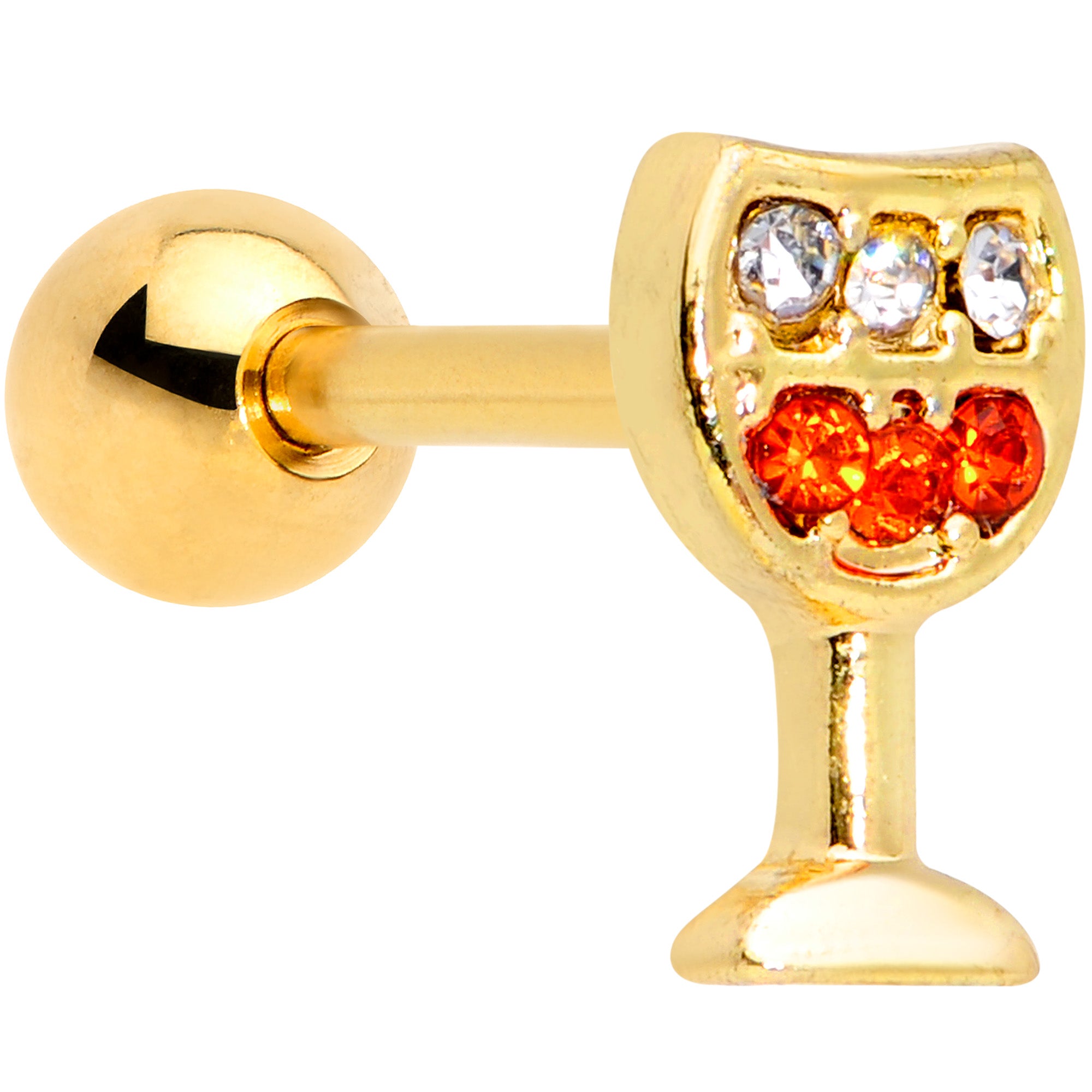 16G 1/4 Red Gem Gold Tone Holiday Wine Glass Cartilage Tragus