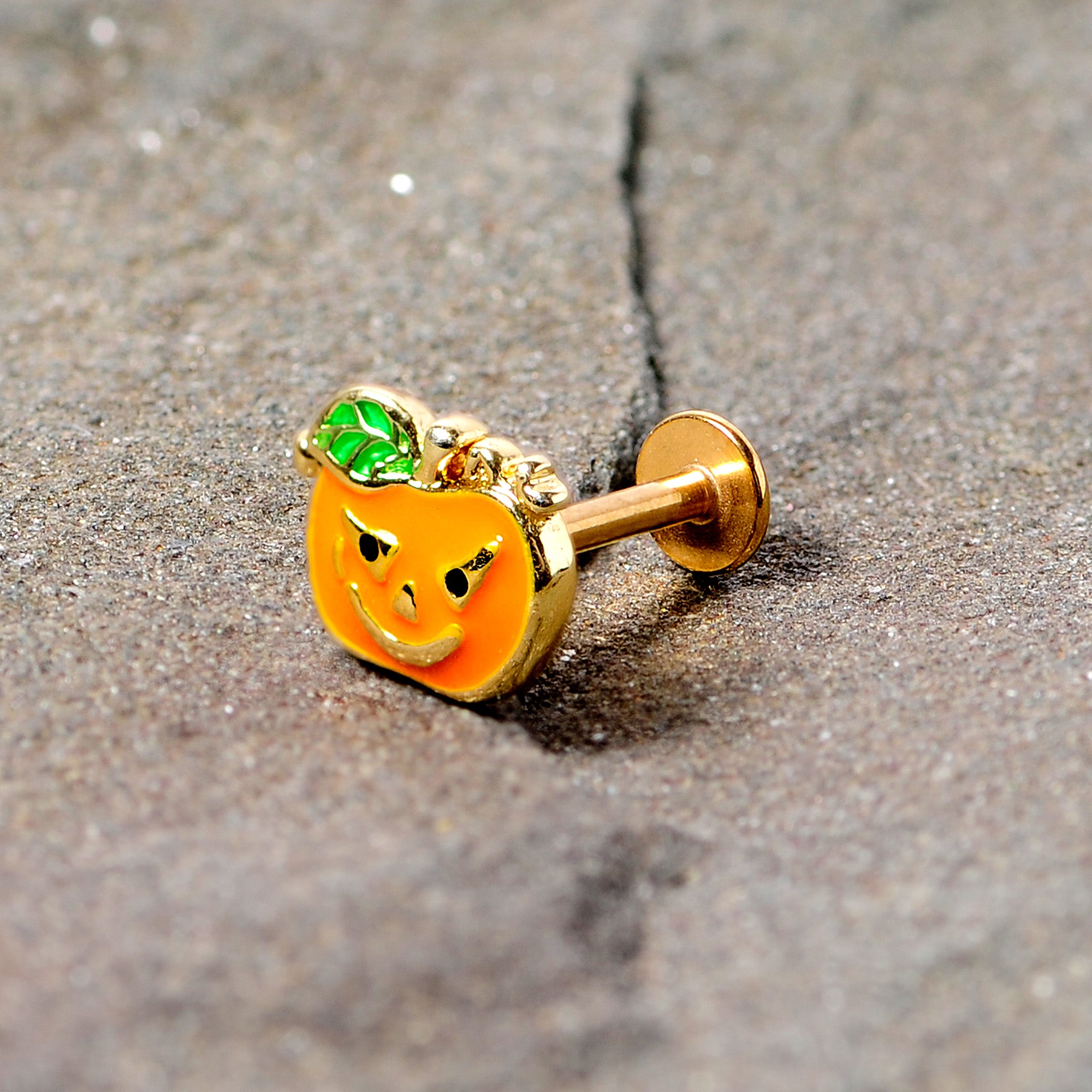 16G 5/16 Gold Tone Pumpkin Halloween Labret Monore Tragus