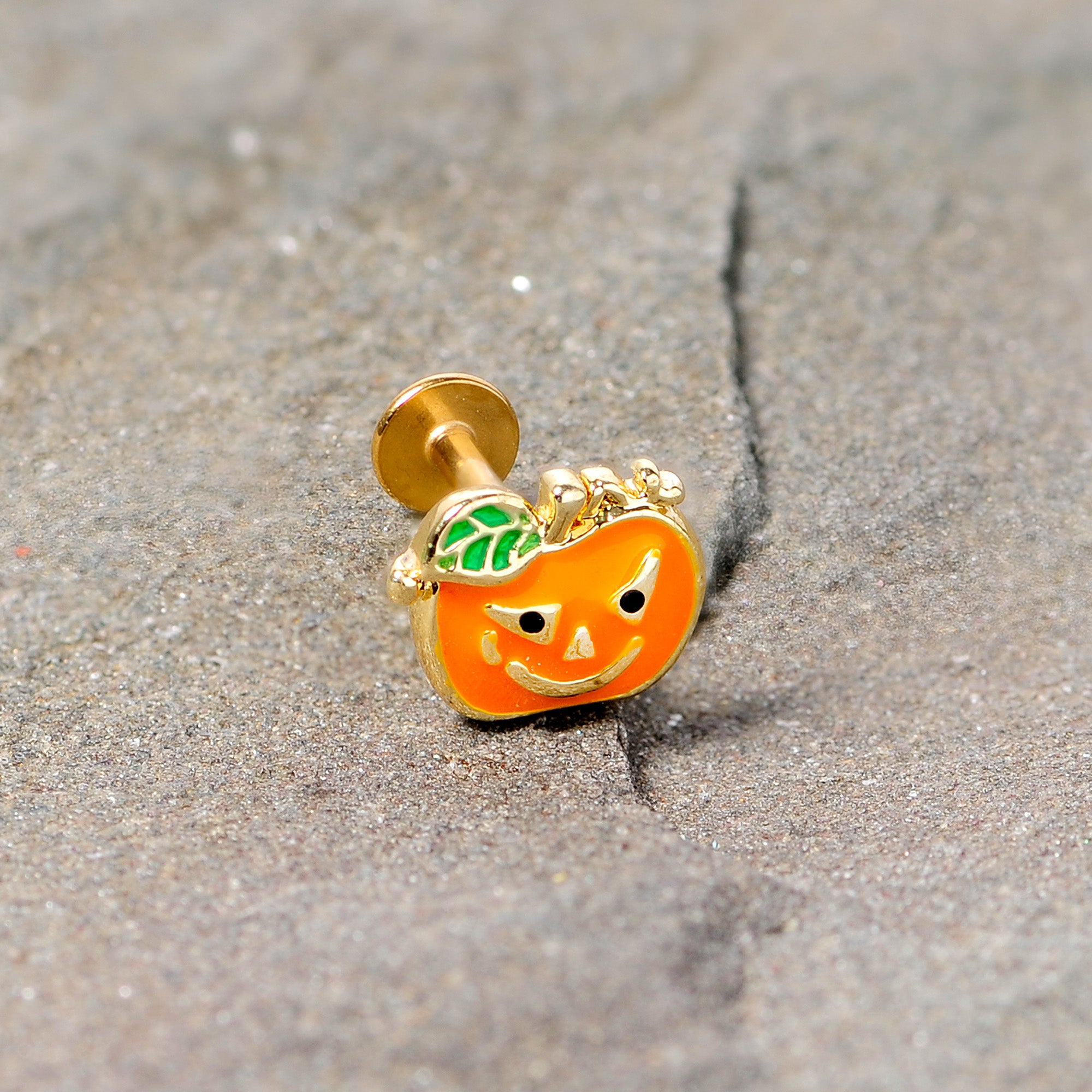 16G 5/16 Gold Tone Pumpkin Halloween Labret Monore Tragus