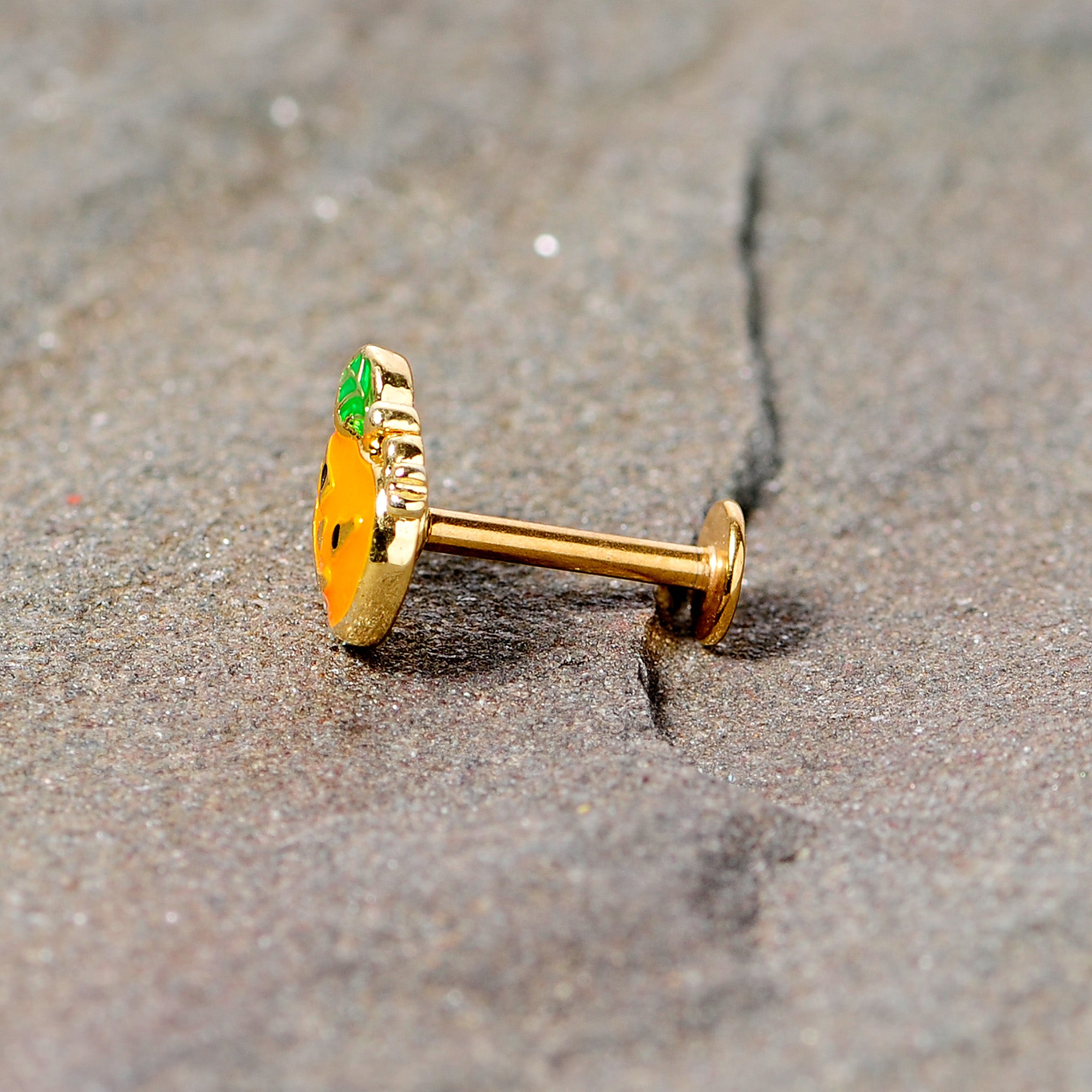 16G 5/16 Gold Tone Pumpkin Halloween Labret Monore Tragus