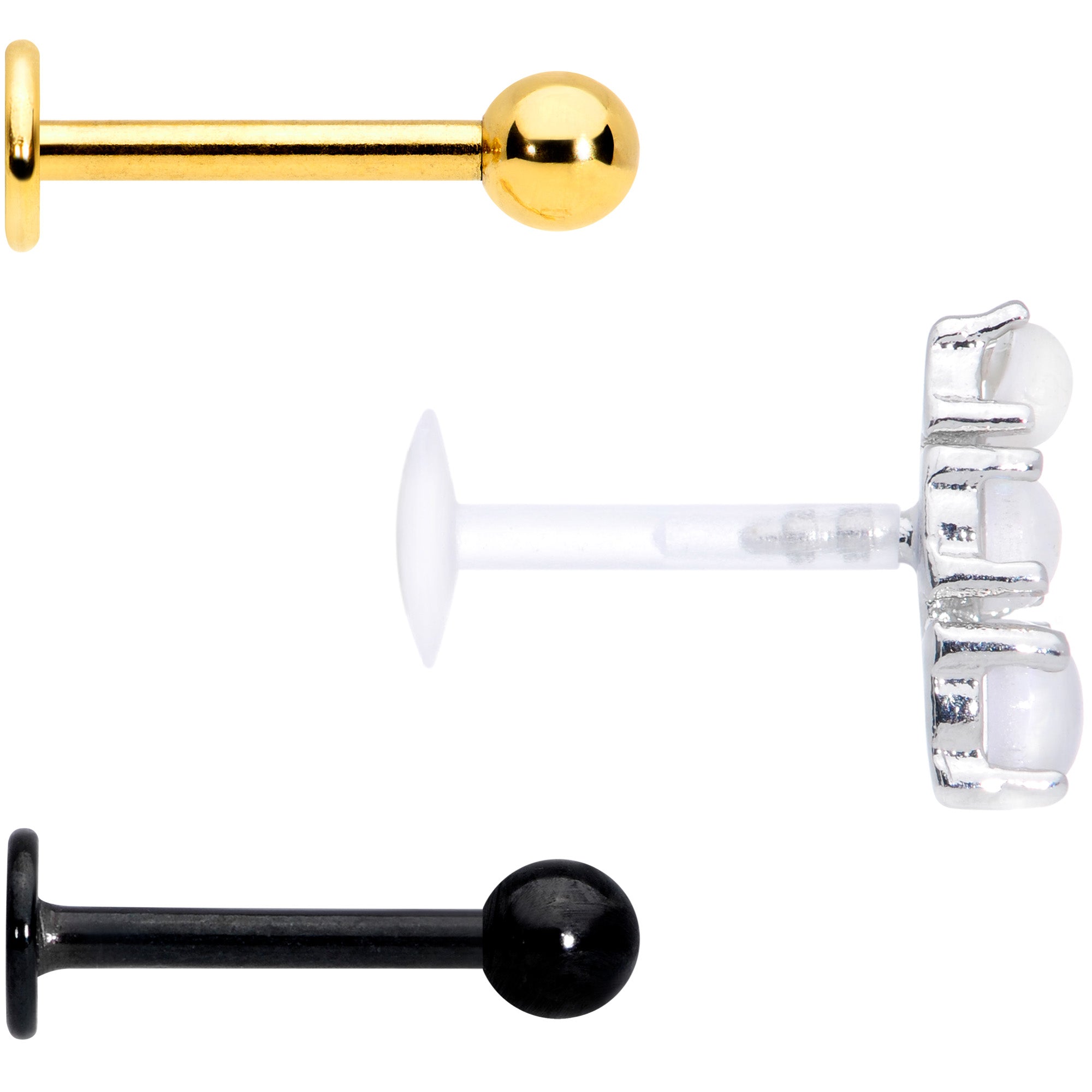 16G 5/16 White Faux Opal Bioplast Gold Tone Labret Set of 3