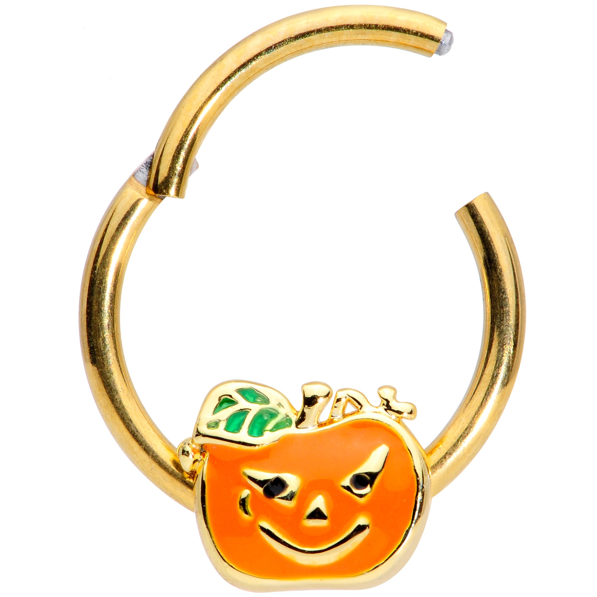 16G 3/8 Gold Tone Pumpkin Halloween Hinged Segment Ring