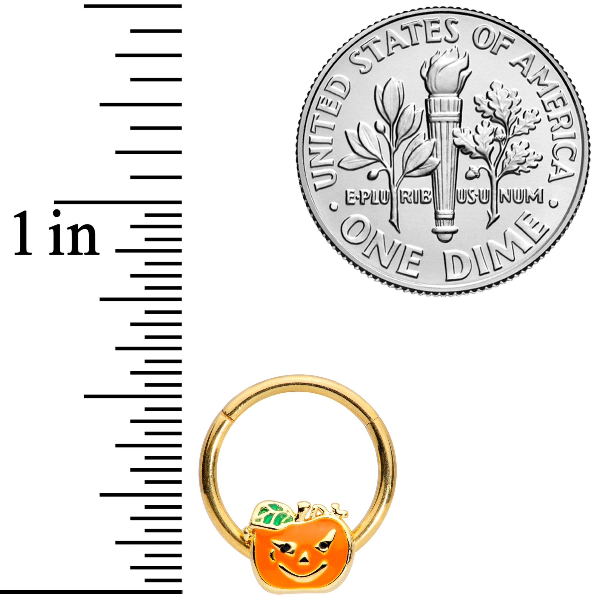 16G 3/8 Gold Tone Pumpkin Halloween Hinged Segment Ring