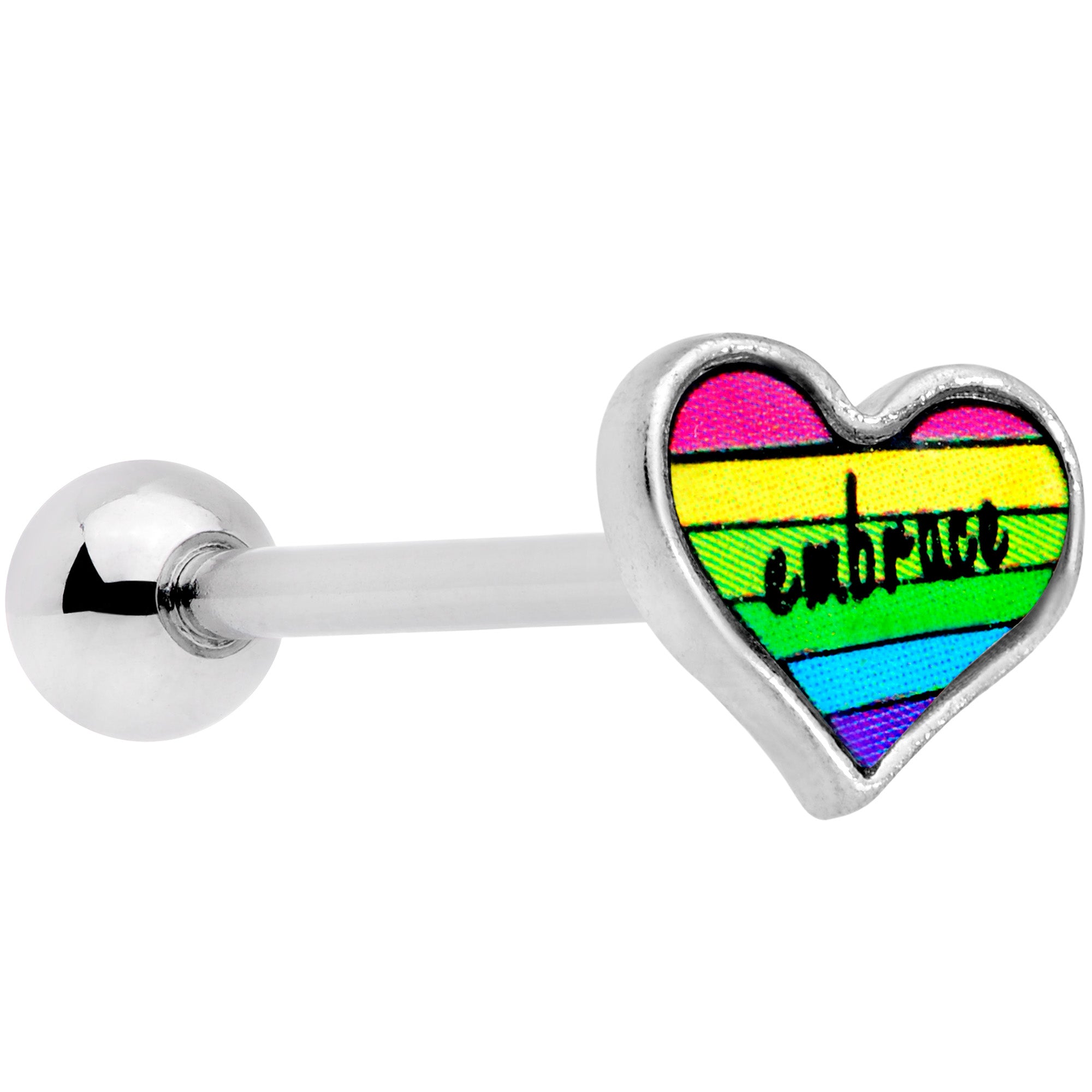 Rainbow Embrace Pride Heart Barbell Tongue Ring