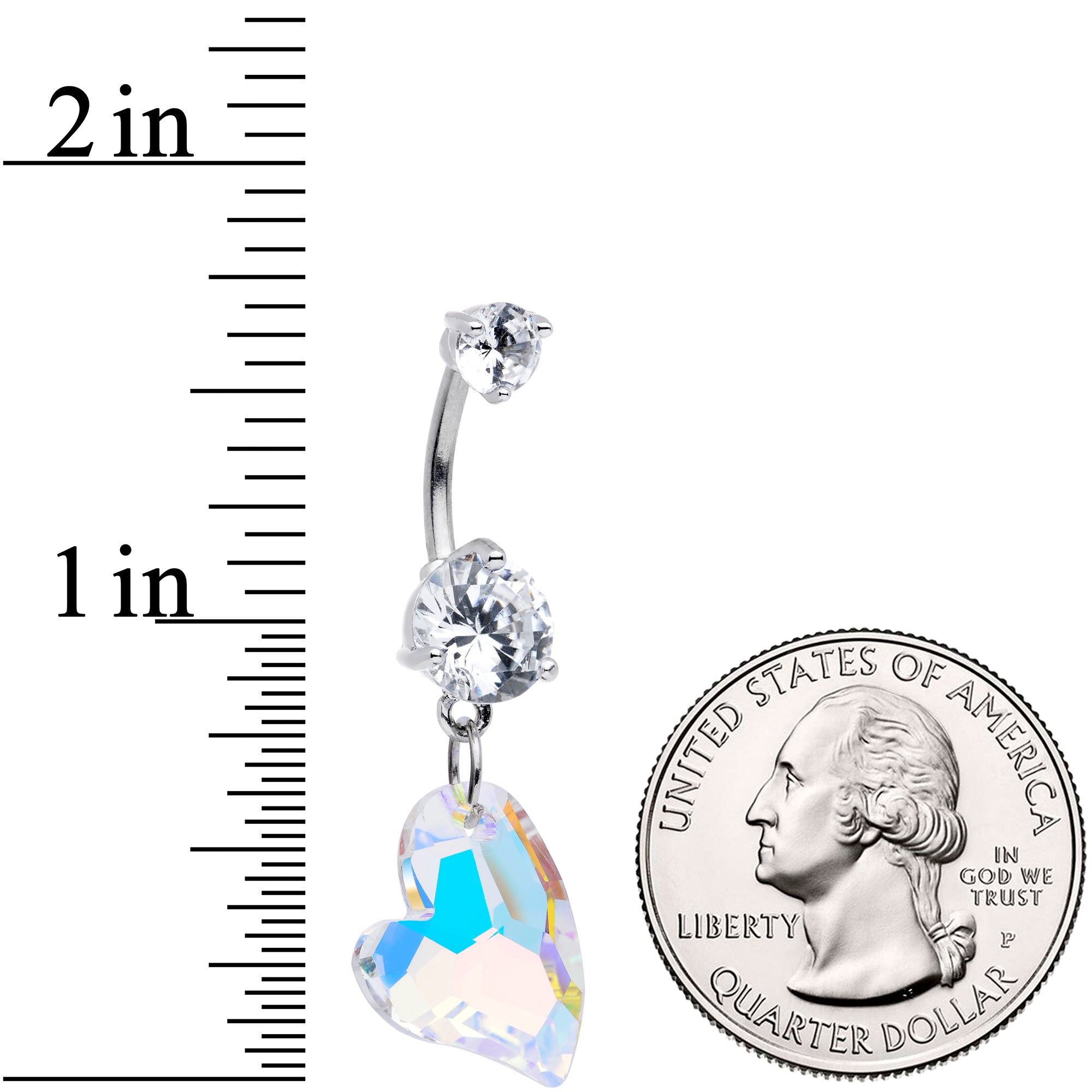 Clear Aurora Gem Stylized Heart Dangle Belly Ring