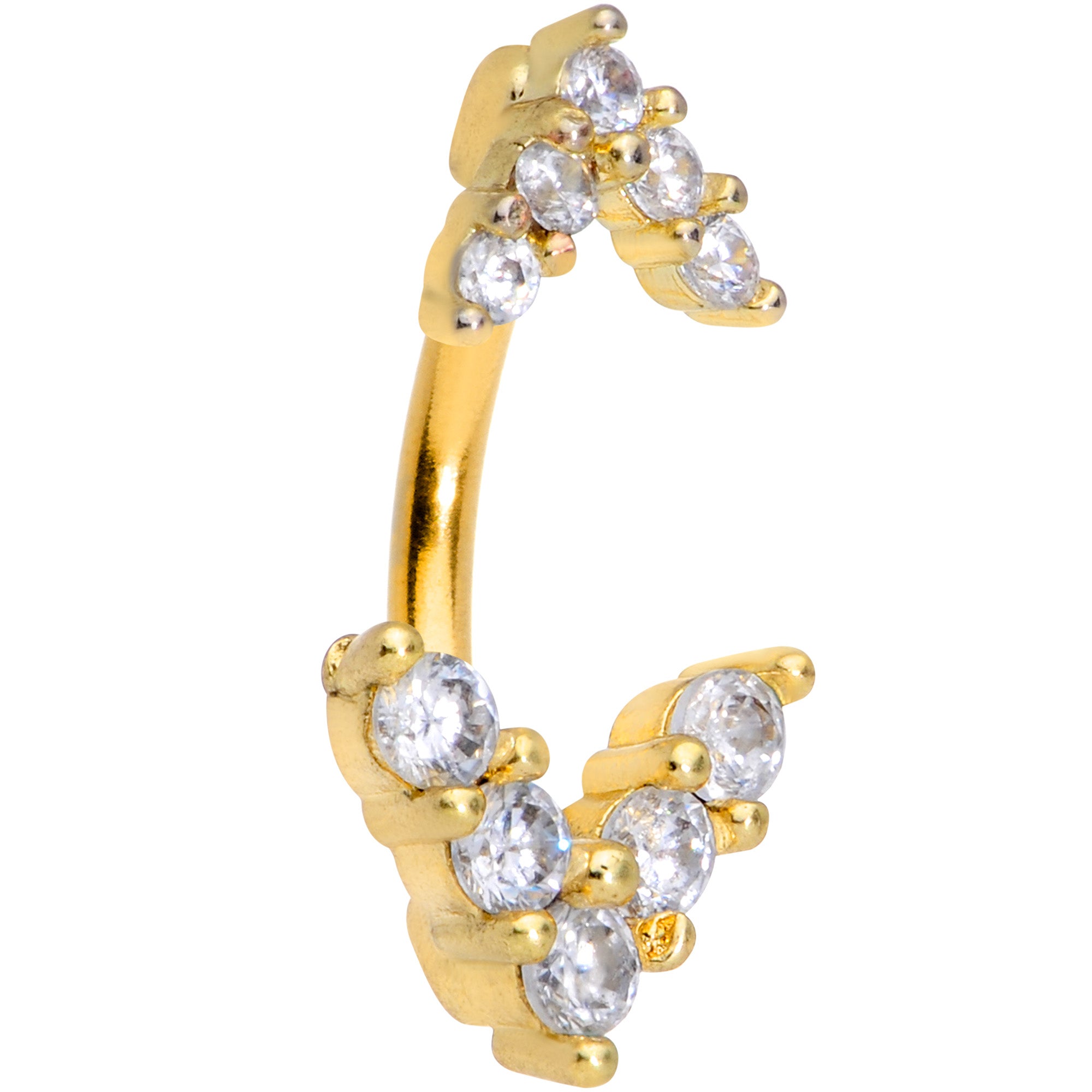 Clear CZ Gem Gold Tone Twin Arrow Double Mount Belly Ring