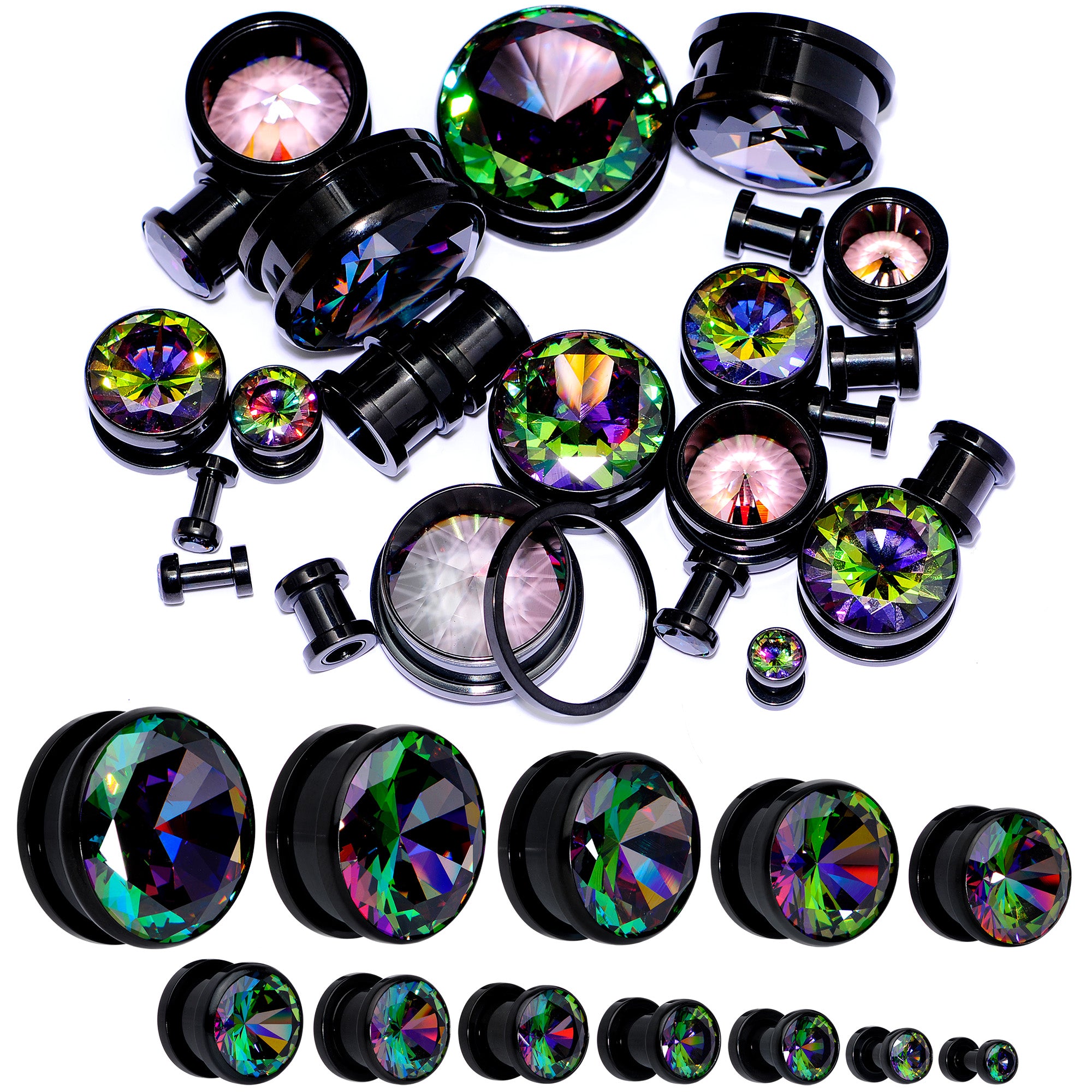 Vitrail CZ Gem Black Screw Fit Plug Set