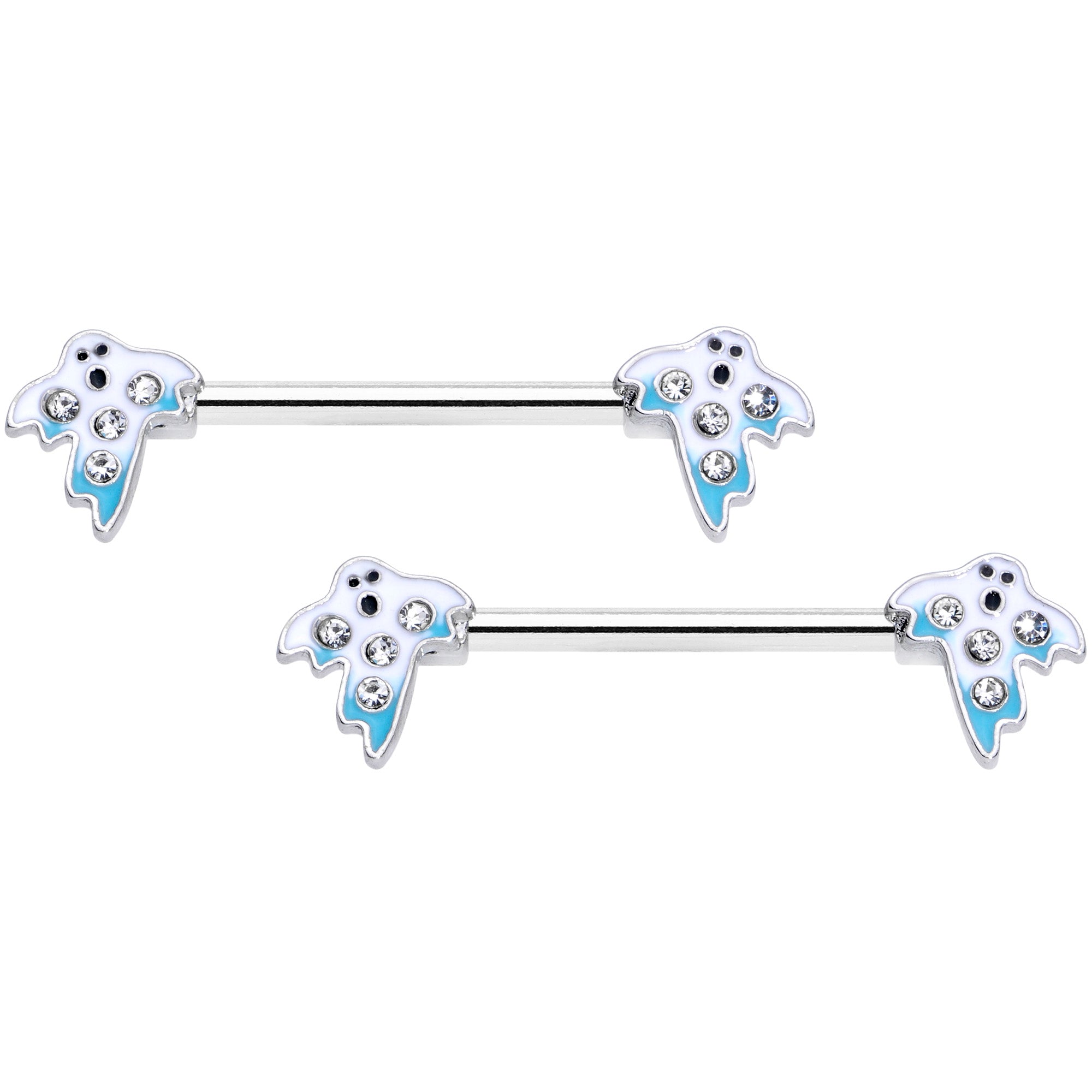 14G 9/16 Clear Gem White Ghost Halloween Barbell Nipple Ring Set