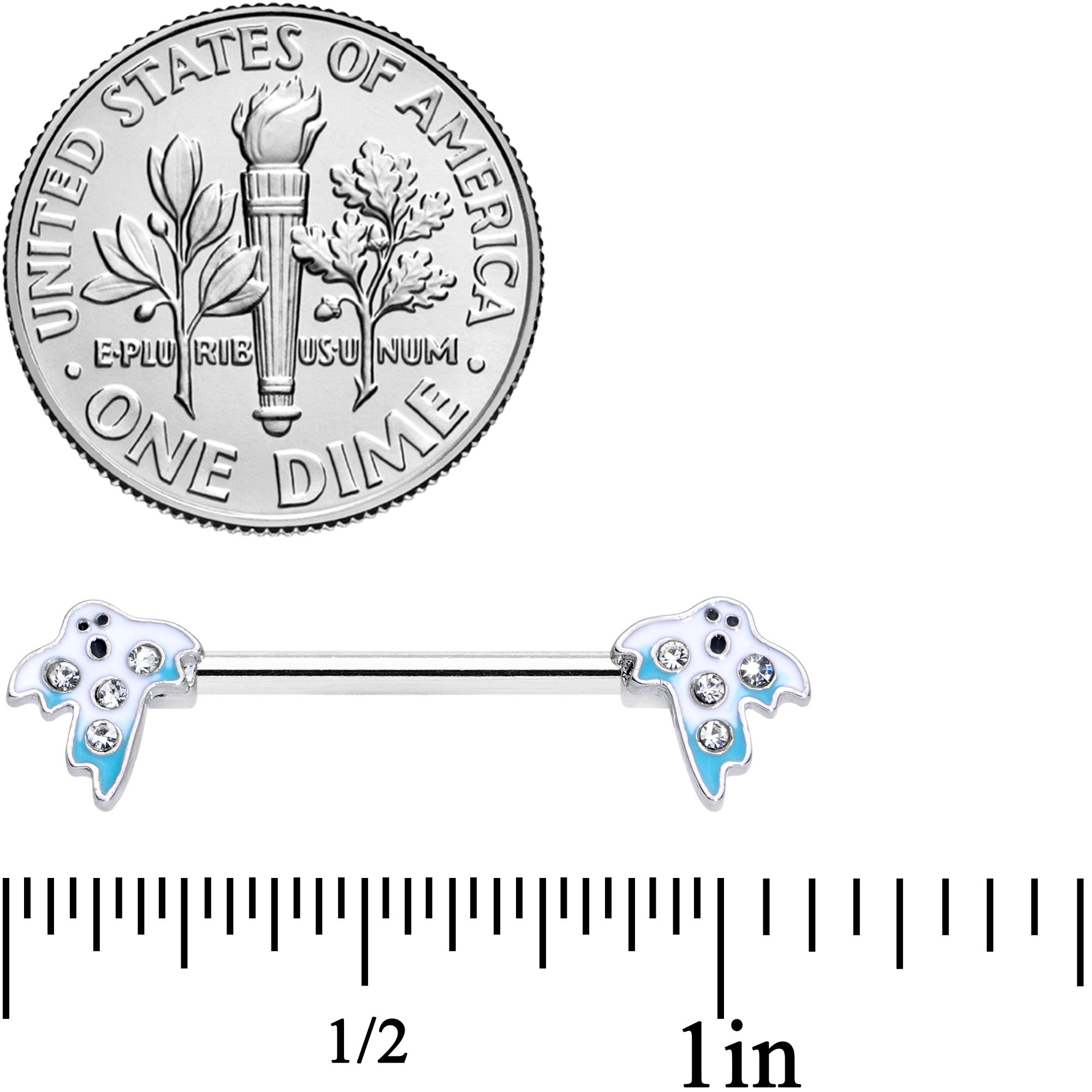 14G 9/16 Clear Gem White Ghost Halloween Barbell Nipple Ring Set