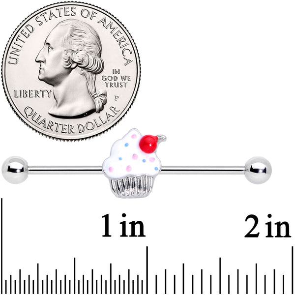 14 Gauge Red White Sprinkle Cherry Cupcake Industrial Barbell 38mm