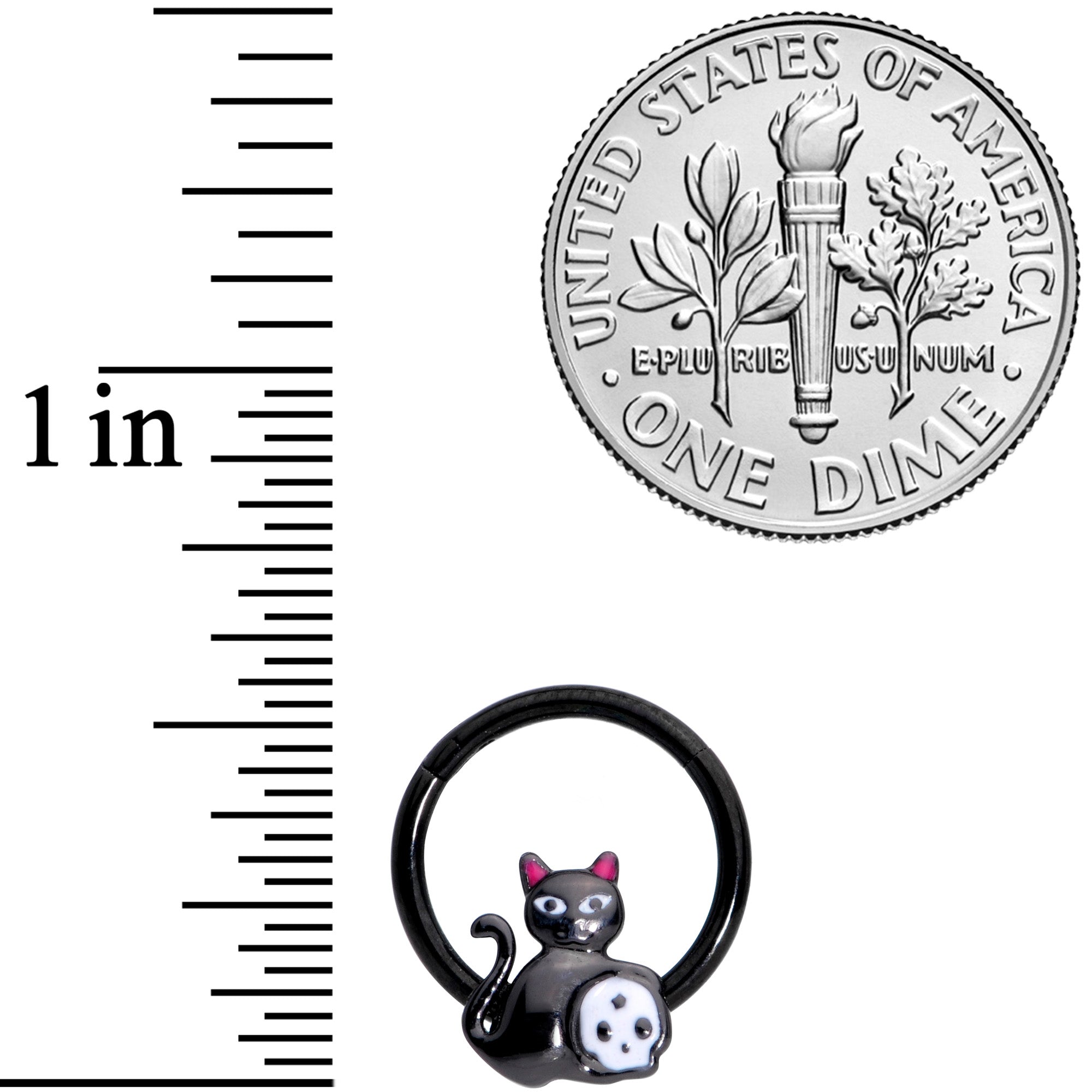 16G 3/8 Black Cat Skull Halloween Hinged Segment Ring
