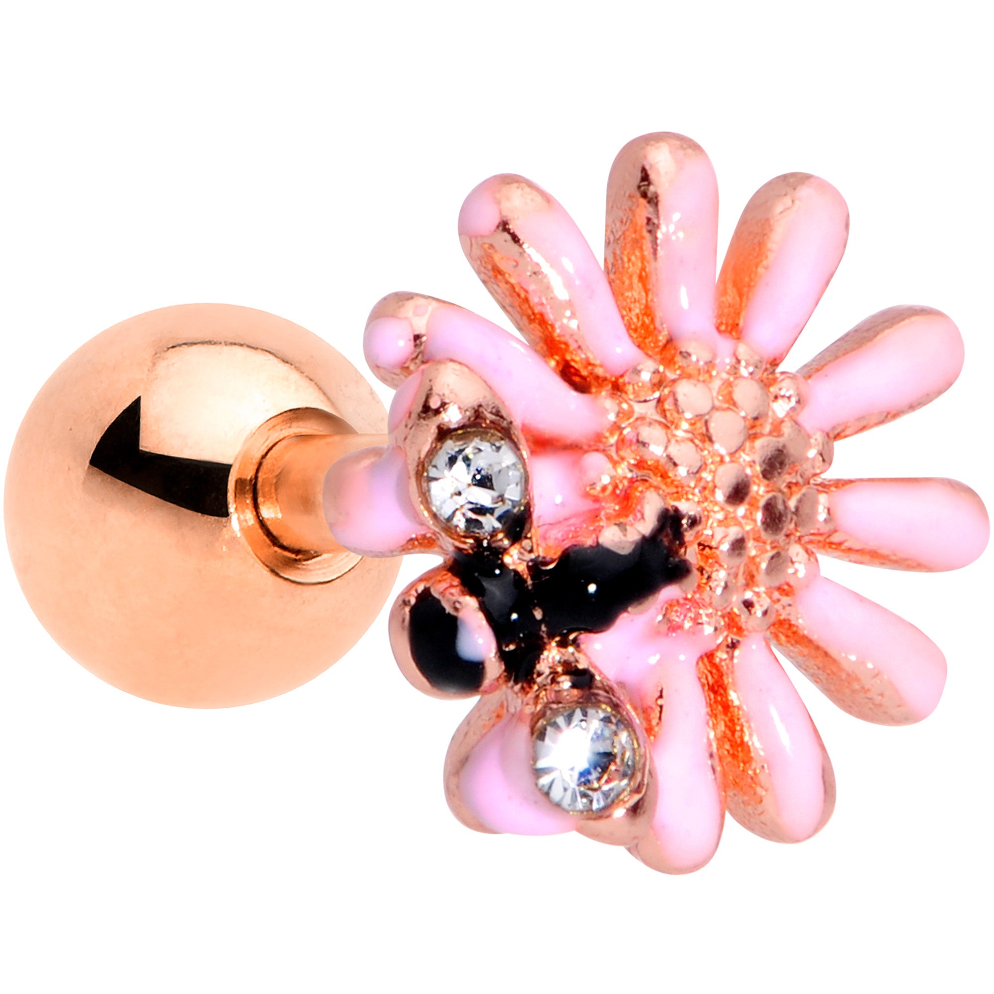 16G 1/4 Clear Gem Rose Gold Tone Flower Bee Cartilage Tragus