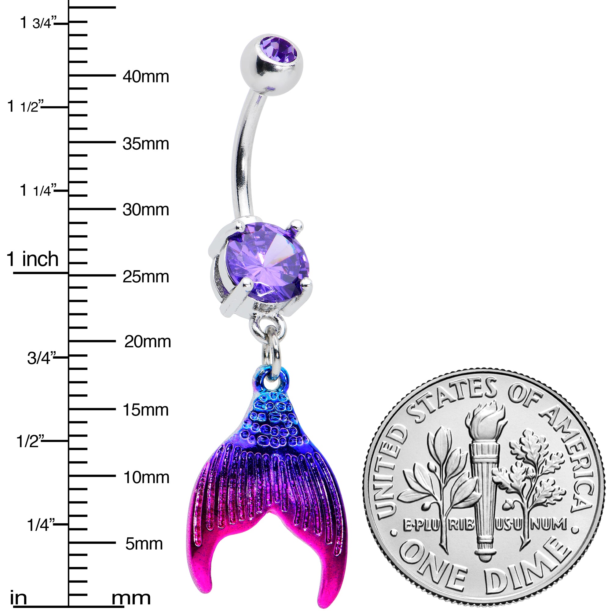 Purple Gem Aqua Pink Mermaid Scale Tail Dangle Belly Ring